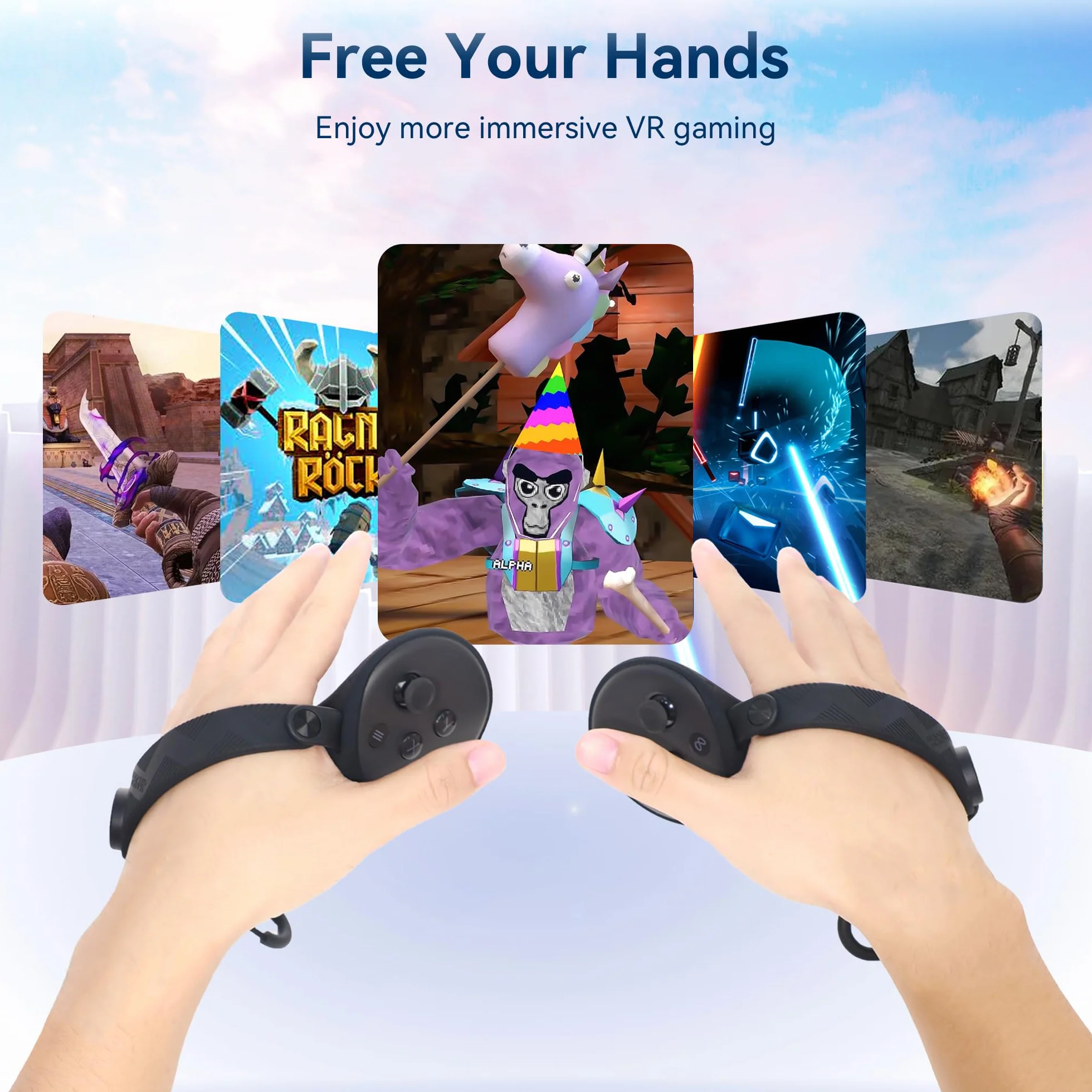 AMVR Extended Controller Grips Cover Compatible with Meta/Oculus Quest 3S/Quest 3 Accessories, with Battery Opening Cover and Knuckle Straps Protector, Suitable for Large Hands