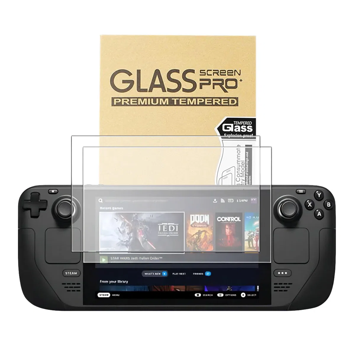 Pellicola salvaschermo per Steam Deck OLED da 7,4 pollici (Nuovo 2023) - Pellicola in vetro temperato 9H, HD trasparente resistente ai graffi, scatola in pelle bovina, confezione da 2