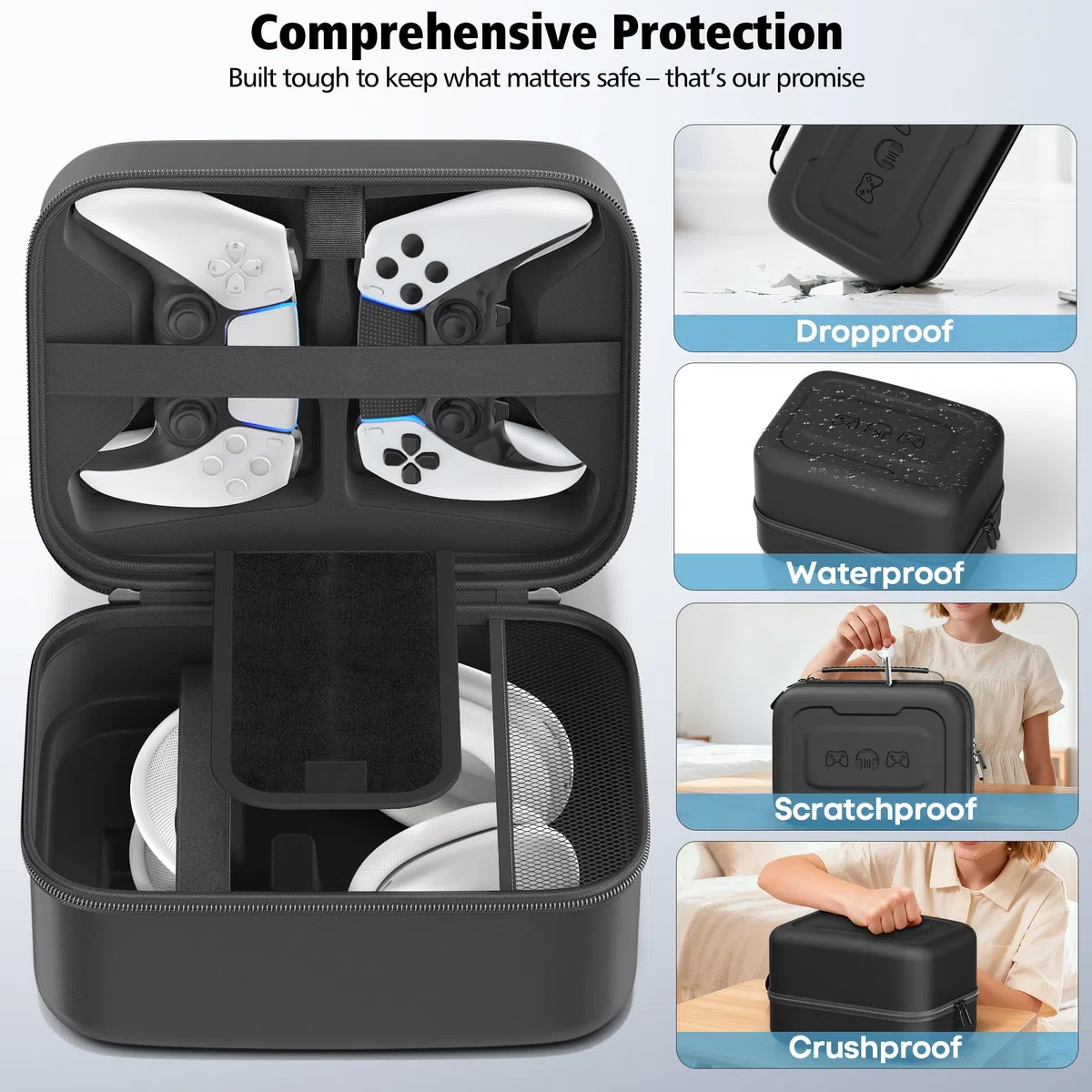 Custodia Universale per Cuffie e Controller, Custodia Rigida Protettiva per Controller PS5/PS4/Switch/Xbox, Grande Capacità Cuffie Borsa Portaoggetti con Tasca in Rete per Cavi