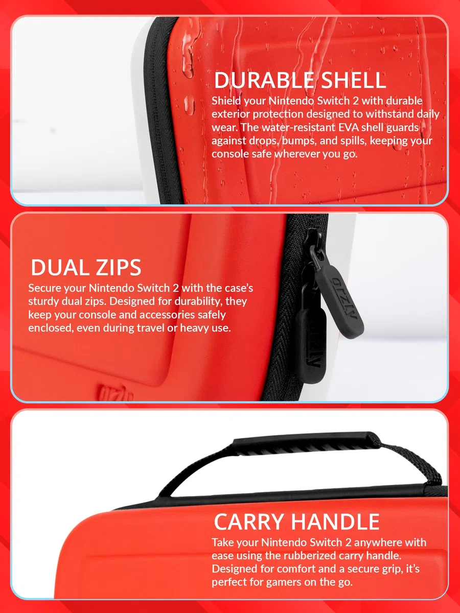 Orzly Custodia per Nintendo Switch 2, custodia protettiva da viaggio con pad per lo schermo, schede di gioco e slot MicroSD con tasche per gli accessori della console