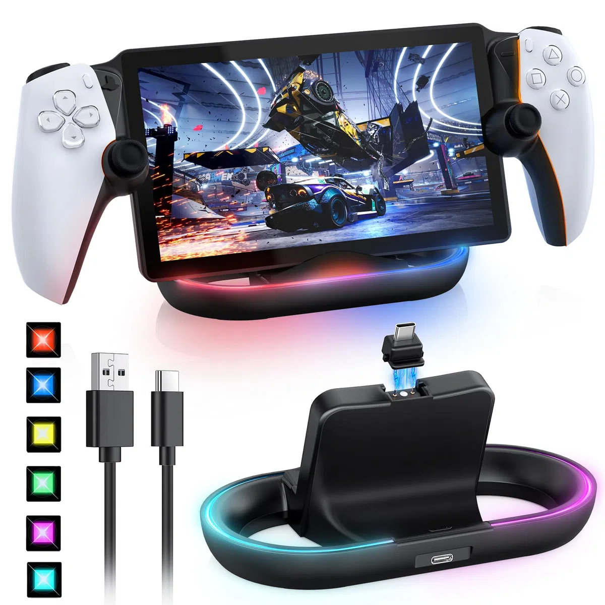 Stazione di ricarica magnetica per PS Portal Remote Player, FASTSNAIL PSP accessorio compatibile con PlayStation Portal Remote Player, supporto LED per PS5 Portatile (nero)