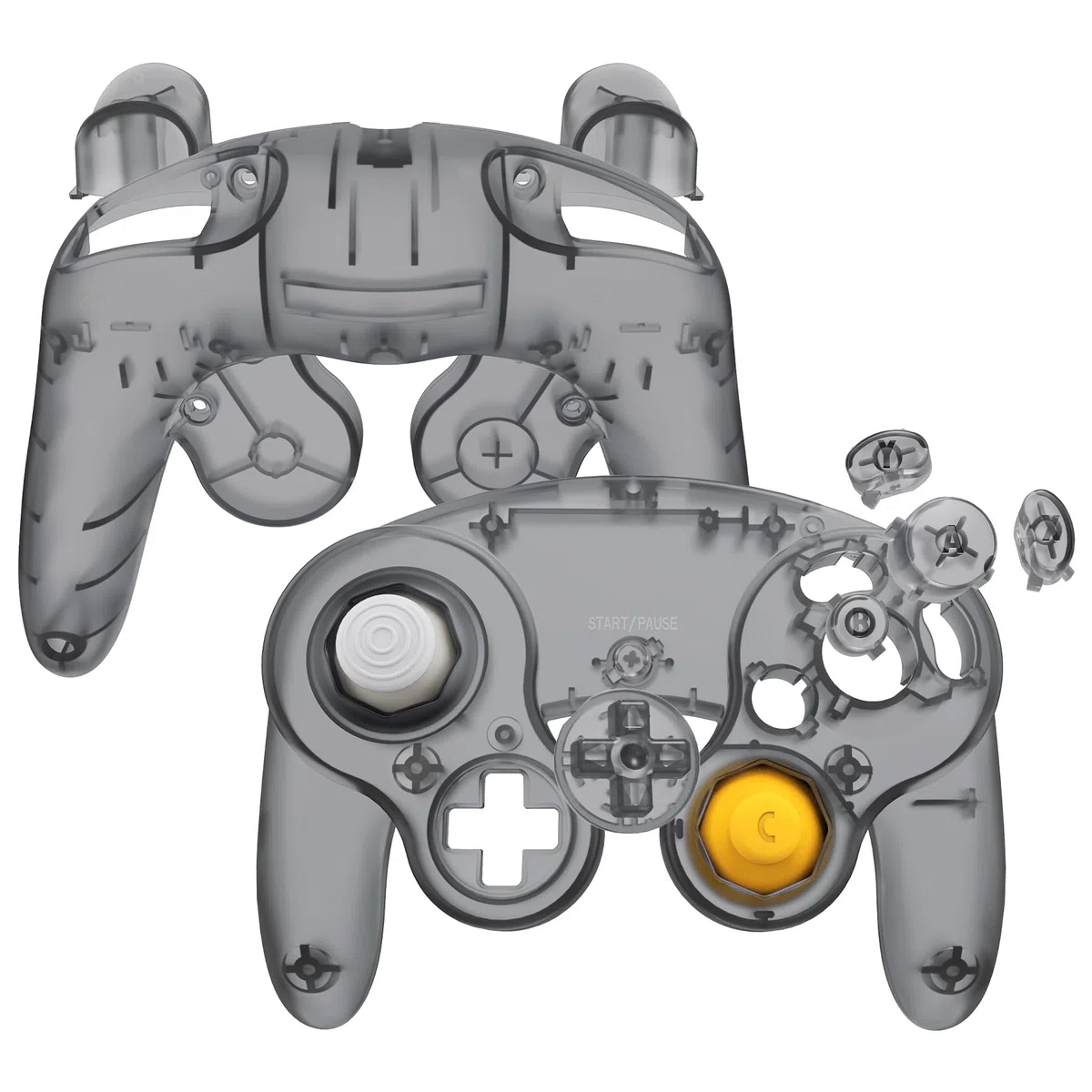eXtremeRate Cover Scocca Tasti Ricambio per Nintendo Gamecube Controller,Custodia Grip Pulsanti Kit Shell Case per Nintendo Gamecube Joystick,Senza Controller-Trasparente Nero