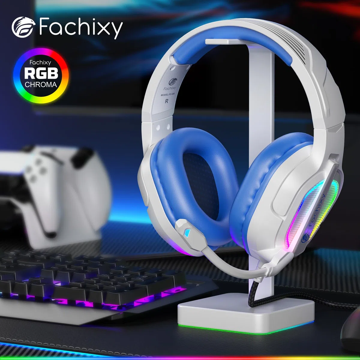 Fachixy Cuffie da gioco FC200 per PS4, PS5, Xbox, Switch, PC, cuffie per computer con microfono, cuffie da gioco da 3,5 mm con luce RGB