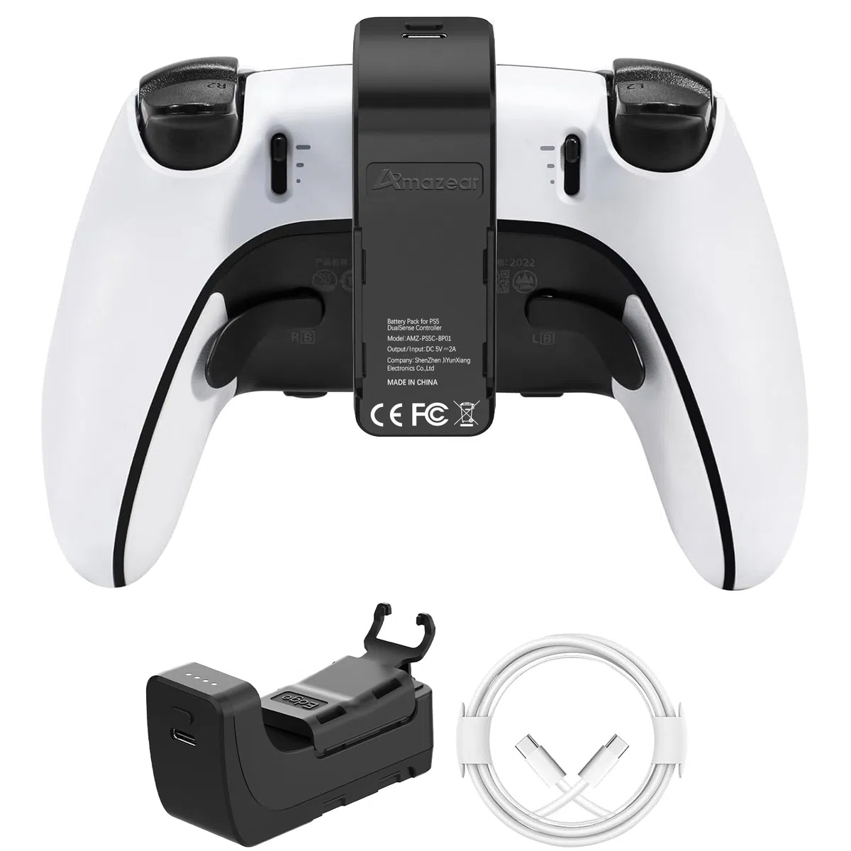 AMAZEAR Akku Pack für PS5 DualSense Controller, Playst-ation 5 Zubehör 3000mAh Schnell Ladegerät, tragbarer wiederaufladbarer zusätzlicher Akku für PS5 Edge oder Standard Game Controller (schwarz)