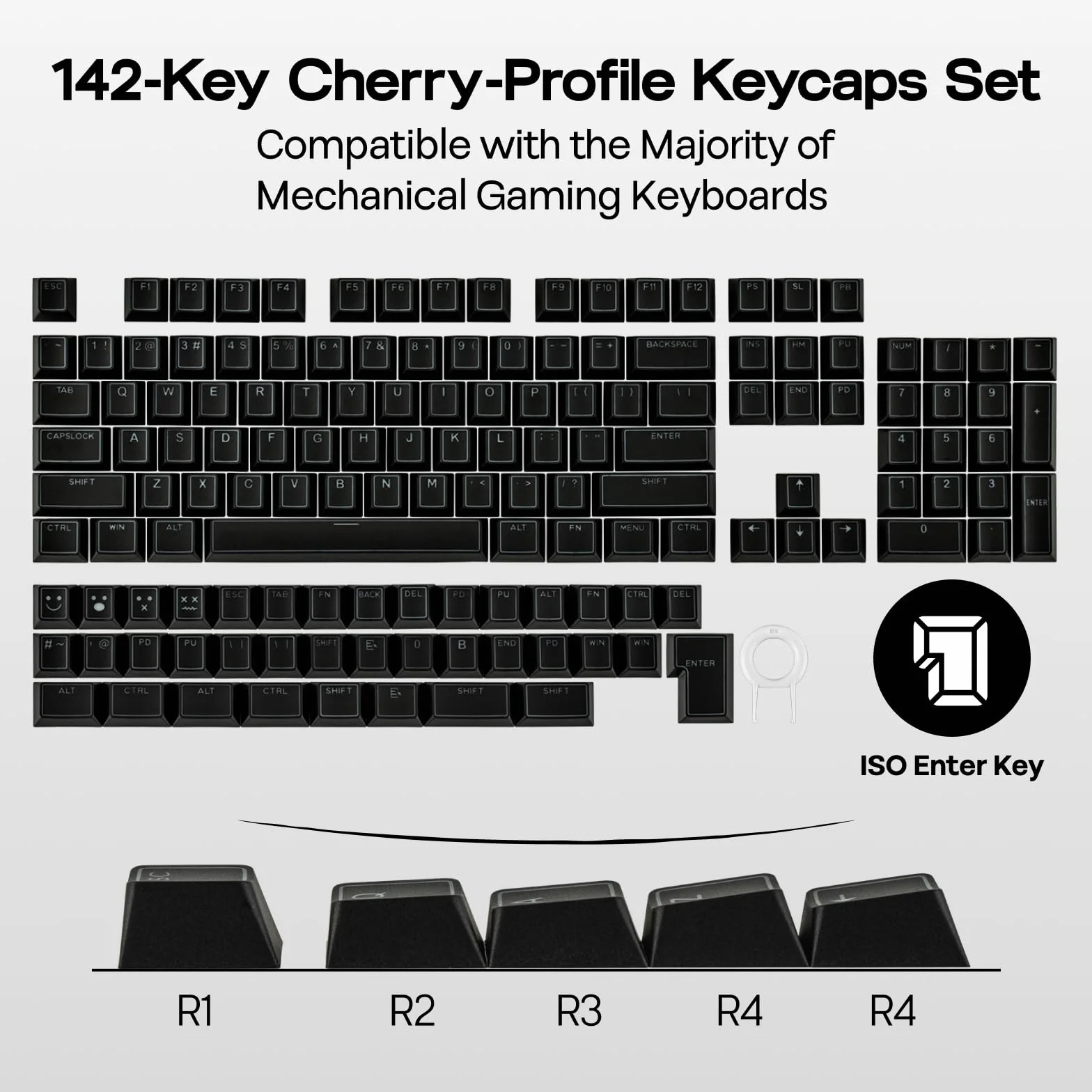 EPOMAKER Glintrix PBT Shine Through Keycap, Arris & Keys Retroilluminato, Double Shot, Cherry Profile, 60/75/96/Full Size, set di Tasti per Tastiera Meccanica da Gioco (Nero)