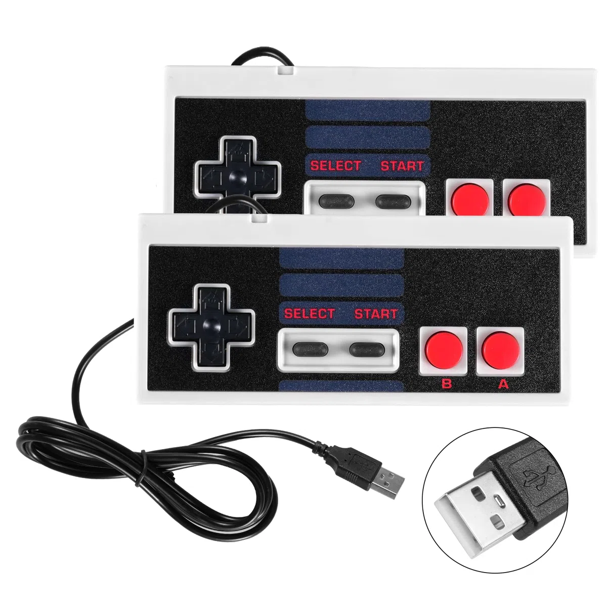 Binghe NES Game Controller, Controller per giochi NES con USB Interfaccia Modello classico Compatibile con Classic NES/PC/M-A-C/Raspberry Pi 3(2 pezzi)
