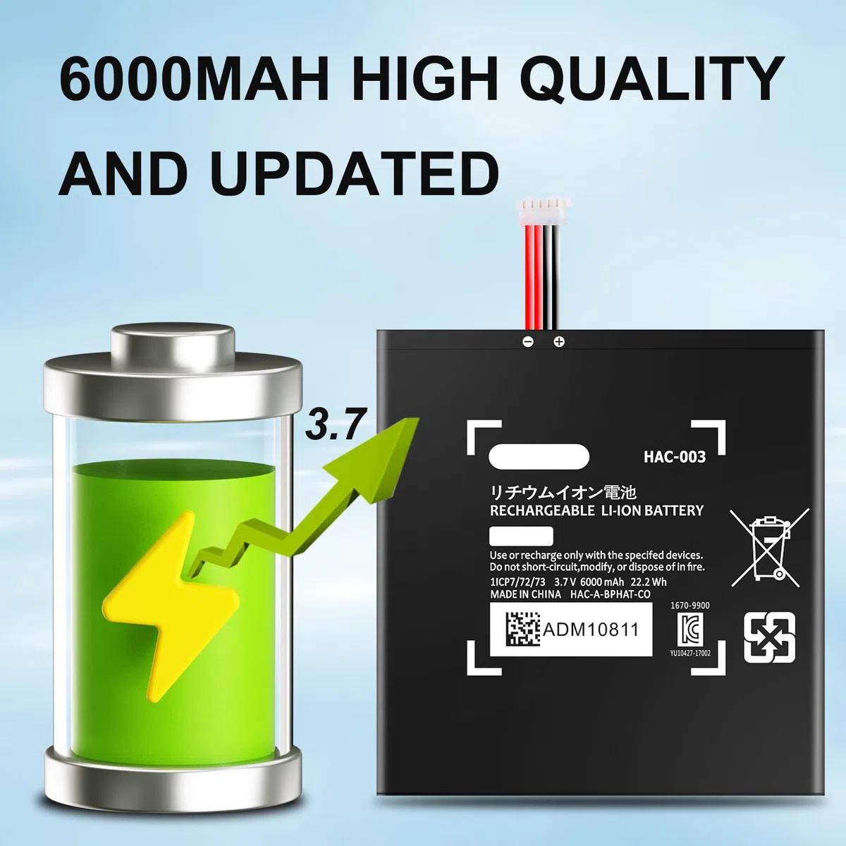 HAC-003 Batteria di Ricambio 6000mAh Compatibile per Nintendo Switch 2017 Console di Gioco HAC-001 Batteria Interna con Cacciavite Kit di Strumenti di Riparazione