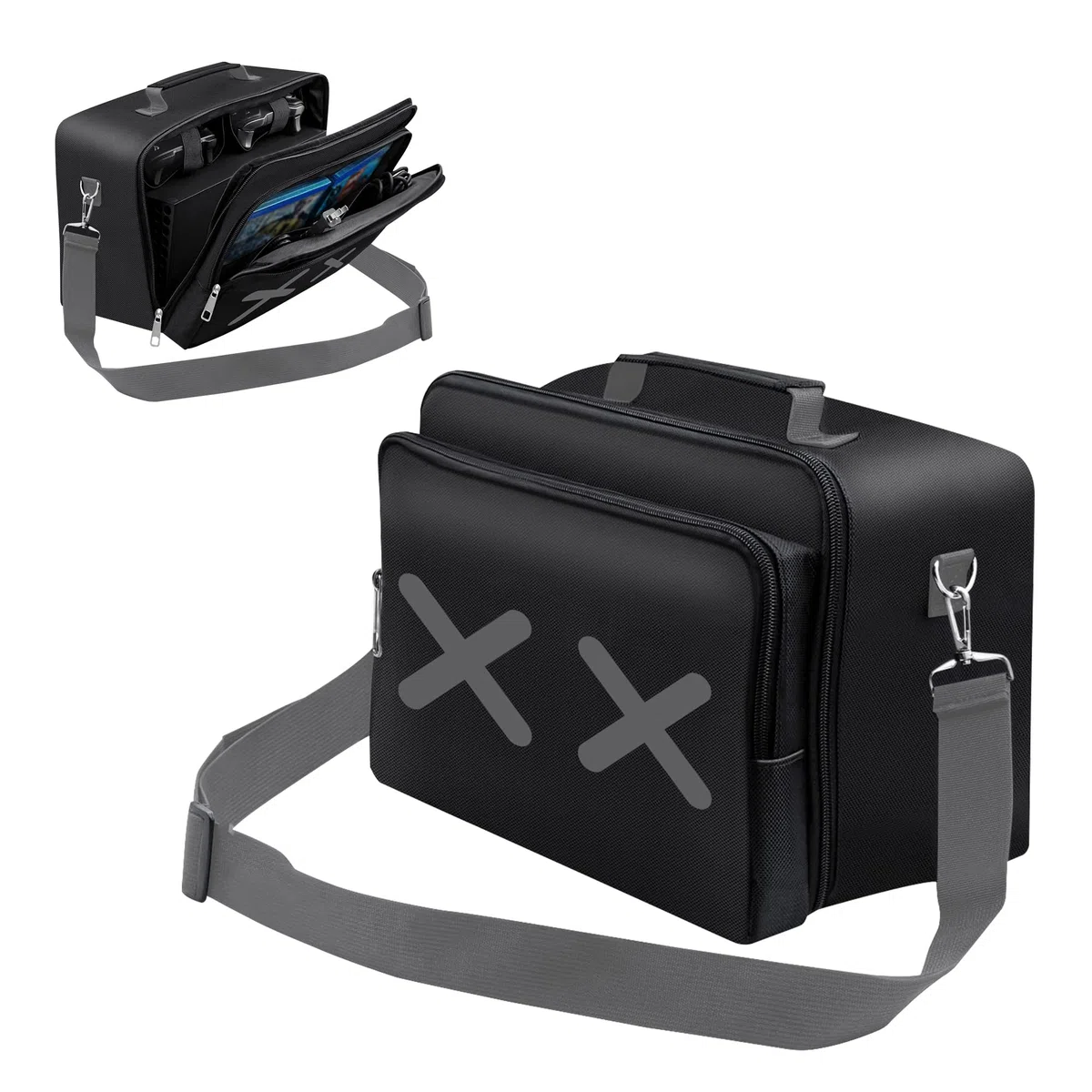 PsyKim Custodia da viaggio per console Xbox Series X, per console Xbox Series X, cavi, tasche multiple per accessori da gioco, Nero , Gioco