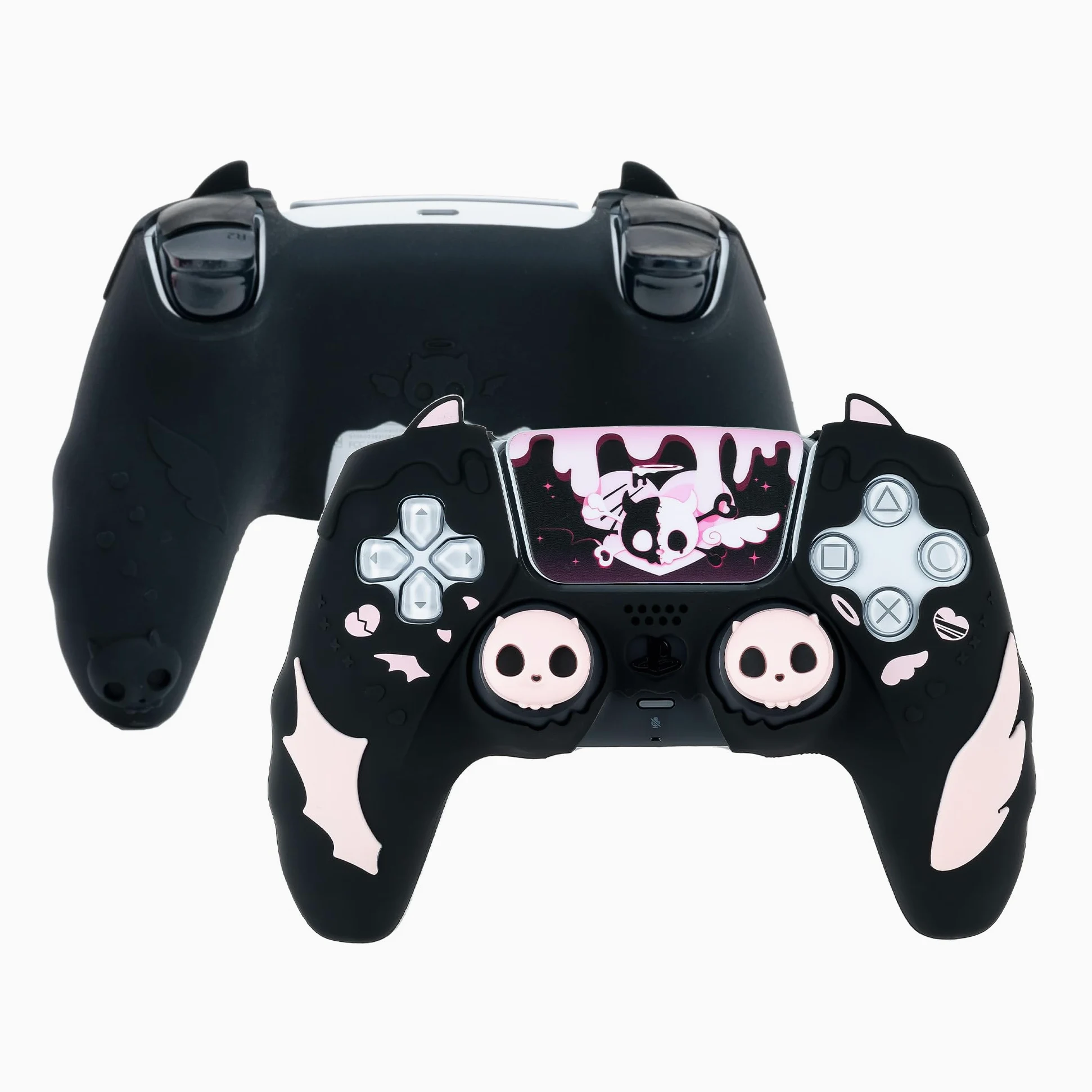 GeekShare Simpatico set di impugnature per controller PS5, in silicone antiscivolo, cover protettiva per joystick per Playstation 5, kit di accessori per controller wireless, teschio nero