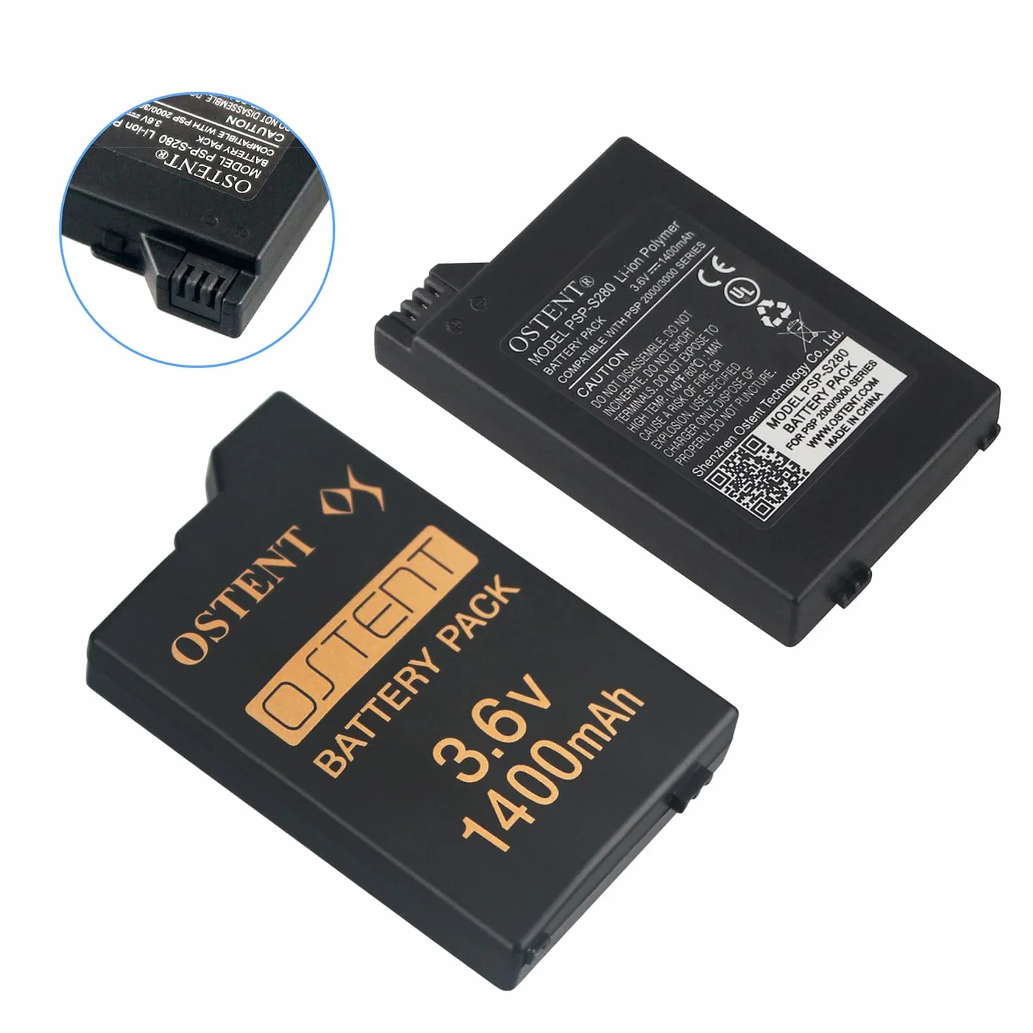 OSTENT Real 1400mAh 3.6V agli ioni di litio agli ioni di litio ricaricabile ai polimeri di batteria Pack sostituzione versione aggiornata per Sony PSP 2000/3000 PSP-S110 Console videogiochi