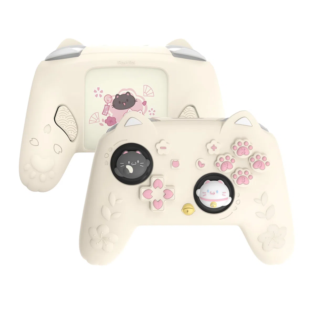 PlayVital Custodia in Silicone per Nintendo Switch 2 Pro Controller, Cover Protettiva con Copri Levette Analogiche, Tasti Posteriori e Adesivi, Accessori Carini, Gattino di Fiori-Giallo