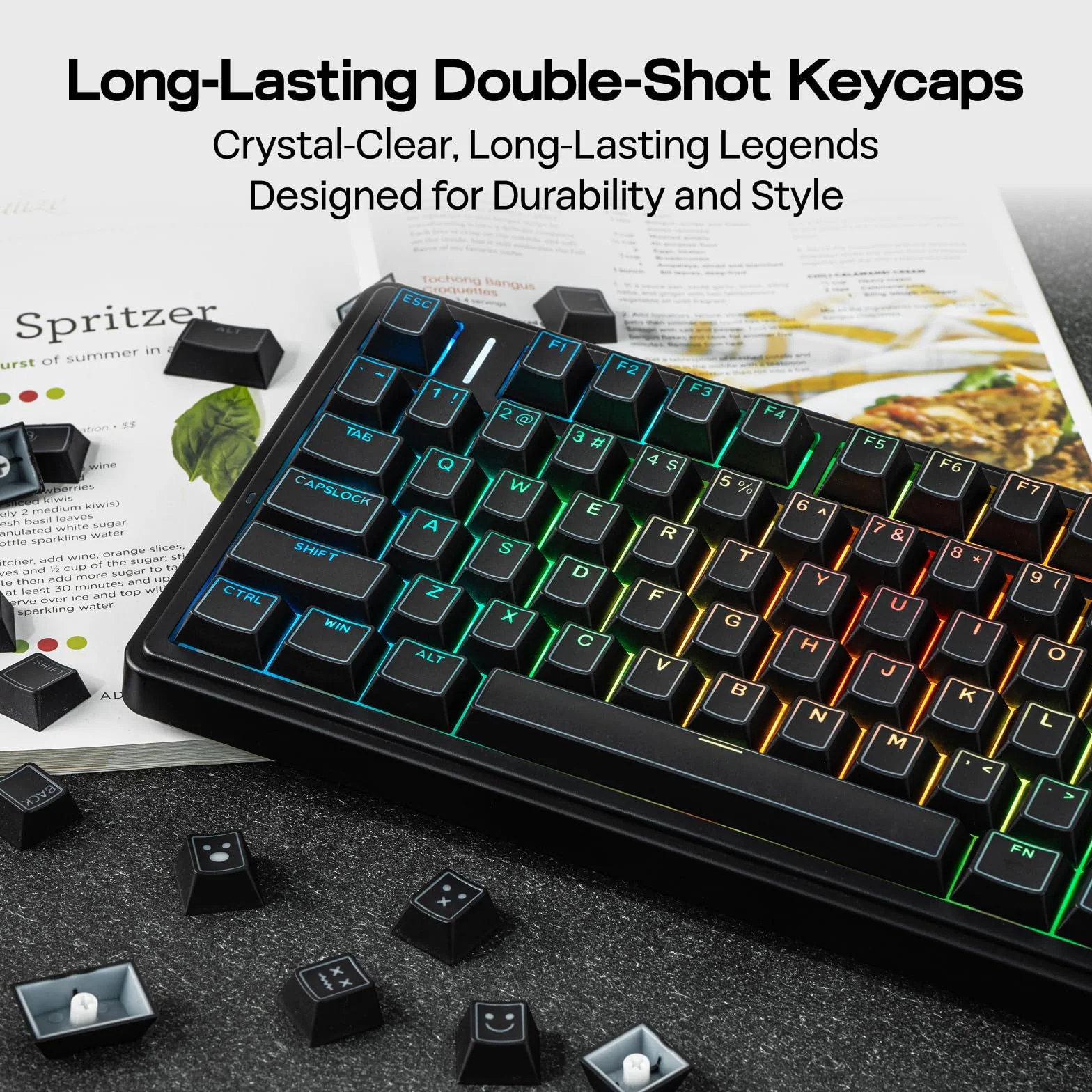 EPOMAKER Glintrix PBT Shine Through Keycap, Arris & Keys Retroilluminato, Double Shot, Cherry Profile, 60/75/96/Full Size, set di Tasti per Tastiera Meccanica da Gioco (Nero)
