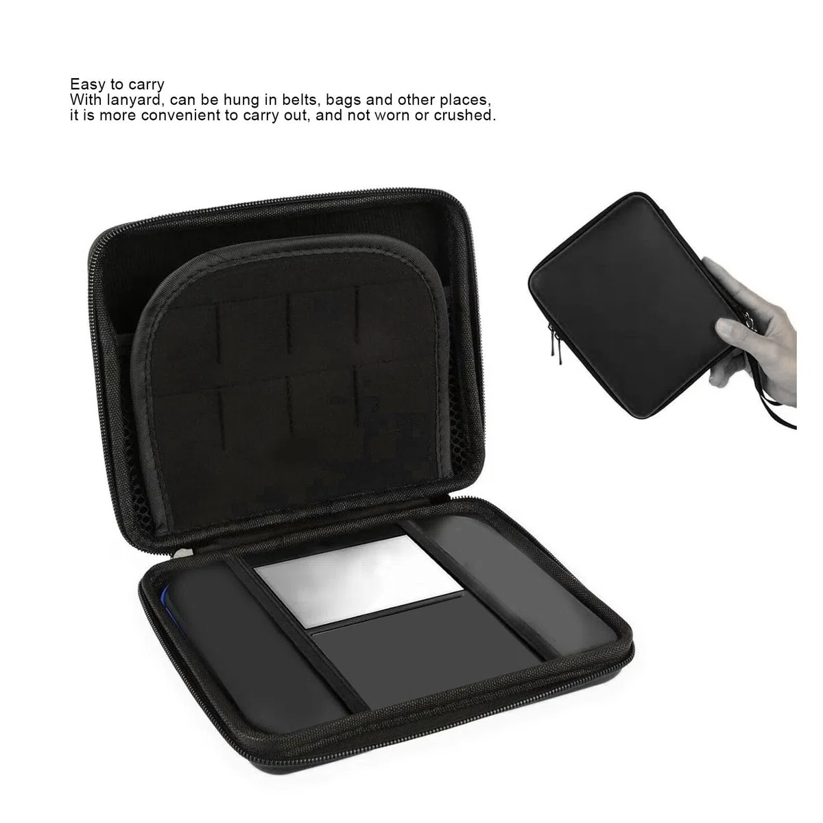 Custodia da Viaggio per Console per Carte da Gioco per Console 2DS e Altri Accessori, con 8 Supporti per Carte da Gioco (BLACK)