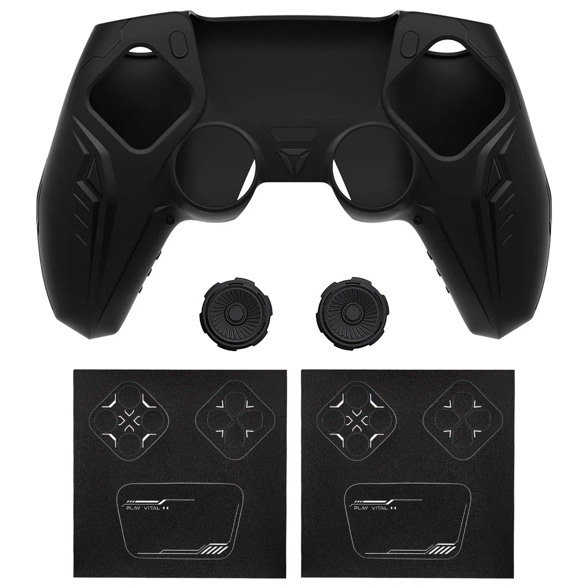 PlayVital Cover Silicone per ps5 Controller,Joystick Custodia Protettiva Antiscivolo&Copri Analogici&Adesivo Touchpad,Compatibile con Base di Ricarica,CyberMech-Nero