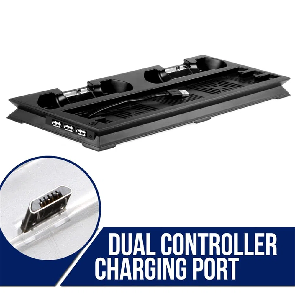 Per PS 4 PRO Supporto Verticale di Raffreddamento 2 Controller Charger Charging Dock Station 2 con Doppia porta di Ricarica 1 USB e 2 HUB per Play station 4 Pro Console (NERO)