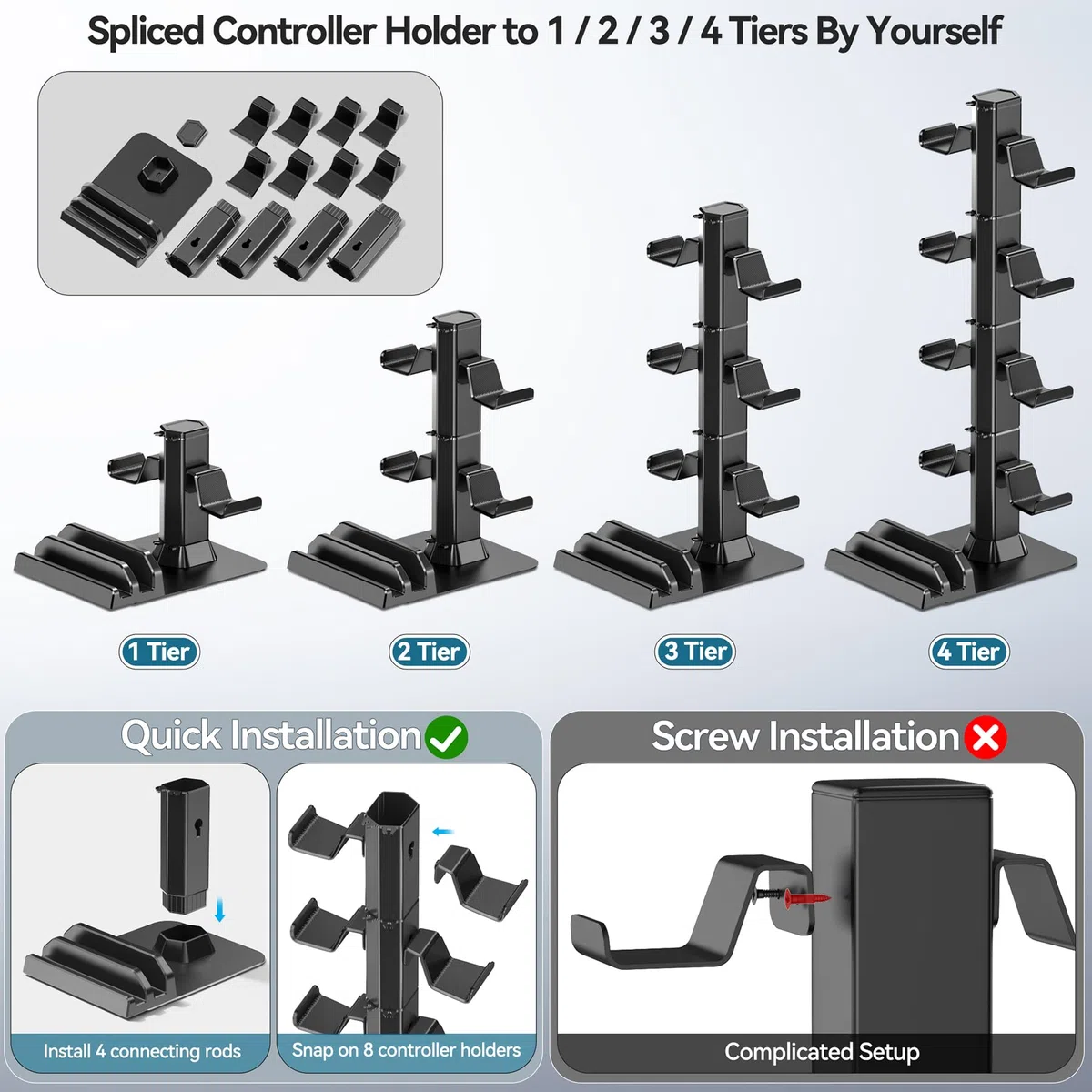 Supporto per Cuffie e Controller, 4 Gancio Rimovibile Porta Controller PS5 con Organizer per Cavi, Scatola Portaoggetti Accessori Gaming per PS5/Xbox/Switch, Porta Cuffie da Scrivania Accessori PS5