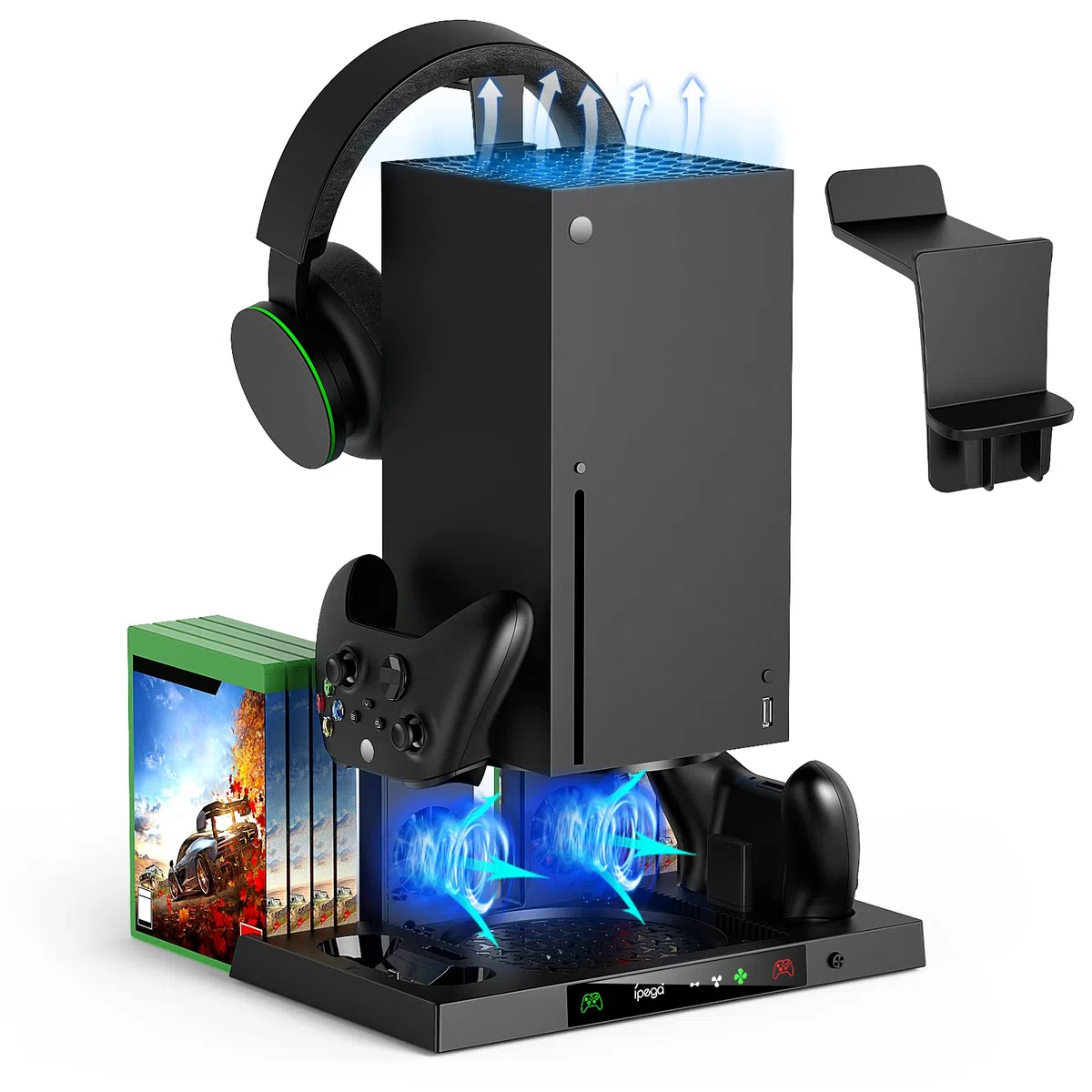 FYOUNG Supporto ventole per Xbox Serie X con supporto per cuffie, serie X sistema di raffreddamento con caricatore controller e supporto per cuffie