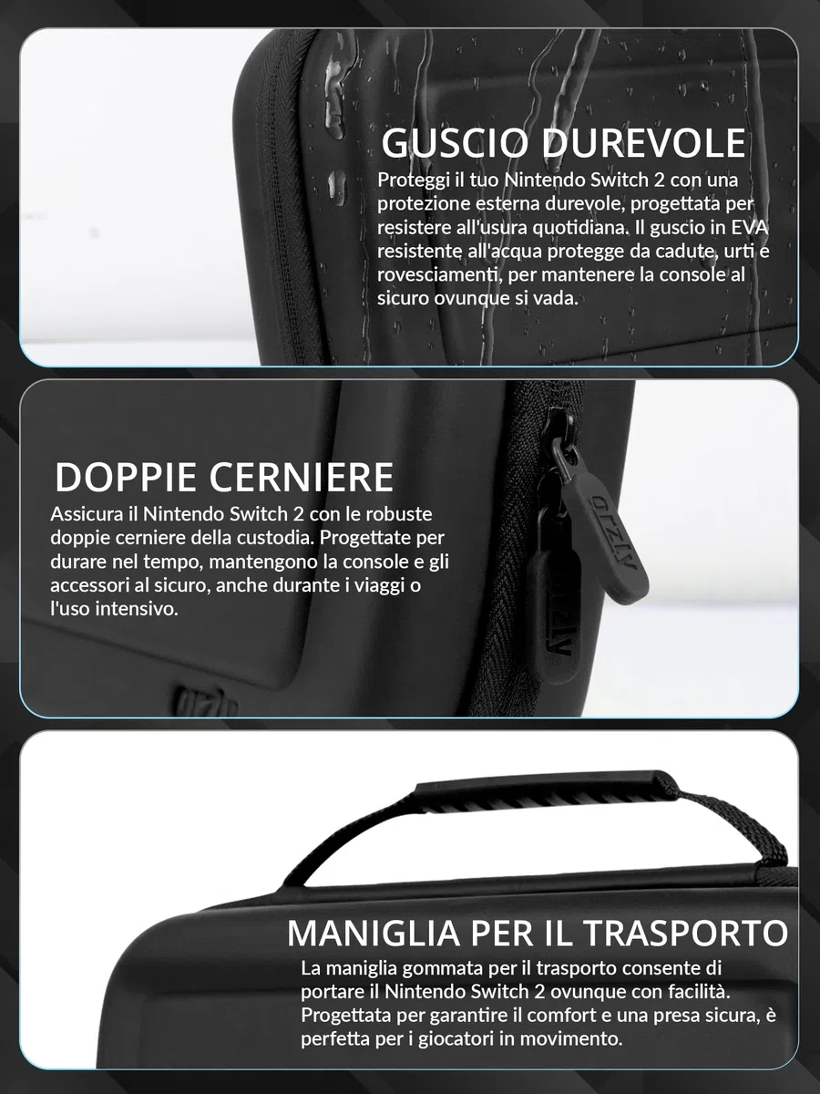 Orzly Custodia per Nintendo Switch 2, custodia protettiva da viaggio con pad per lo schermo, schede di gioco e slot MicroSD con tasche per gli accessori della console
