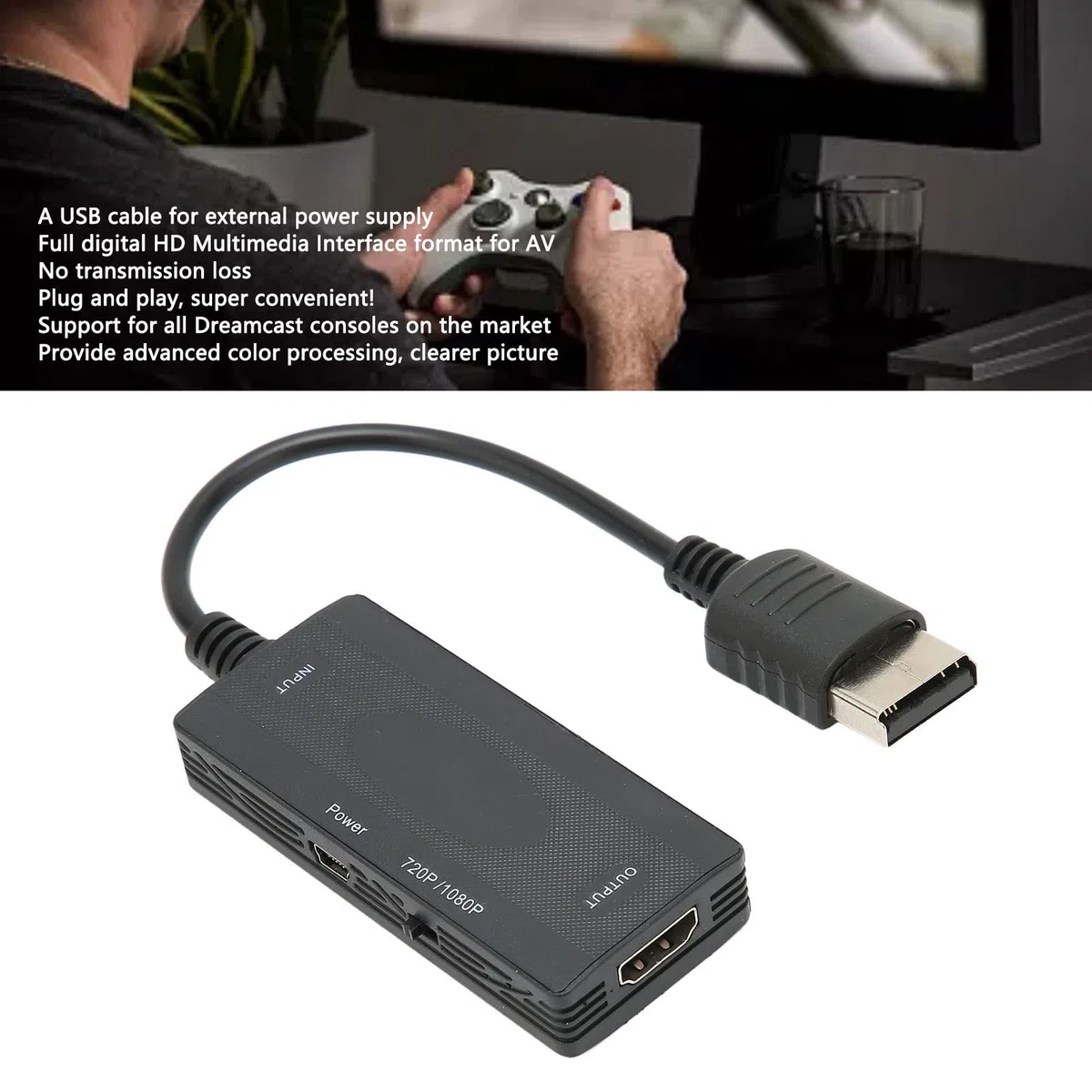 Bewinner Convertitore 1080P da Dreamcast a HDMI, per Adattatore HDMI Dreamcast, con Cavo di Alimentazione USB, Cavo HD da Dreamcast a HDTV, Funziona con Giochi Compatibili con VGA