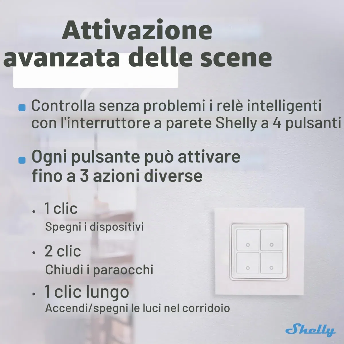 Shelly Plus i4 DC, Controller Wi-Fi a 4 Ingressi Digitali per Interruttori Intelligenti Shelly, 5-24VDC, Illuminazione, Multiclick, Domotica, Alexa & Google, iOS Android, Nessun Hub Richiesto