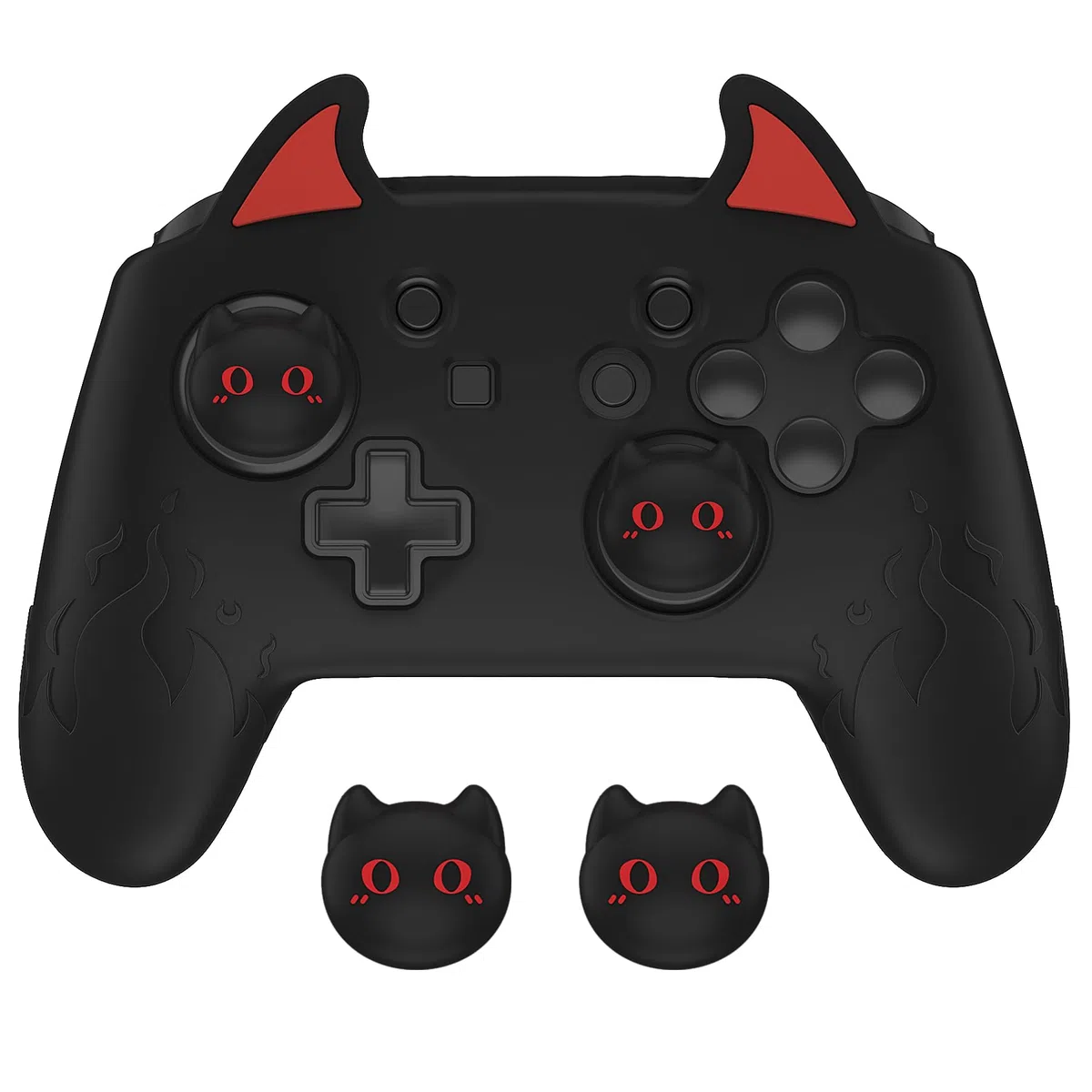 playvital Cover Skin per Nintendo Switch PRO Controller,Demone Carino Custodia Silicone Protettiva Antiscivolo per Nintendo Switch 1 PRO Joystick&Copri Analogici&Adesivi-Nero