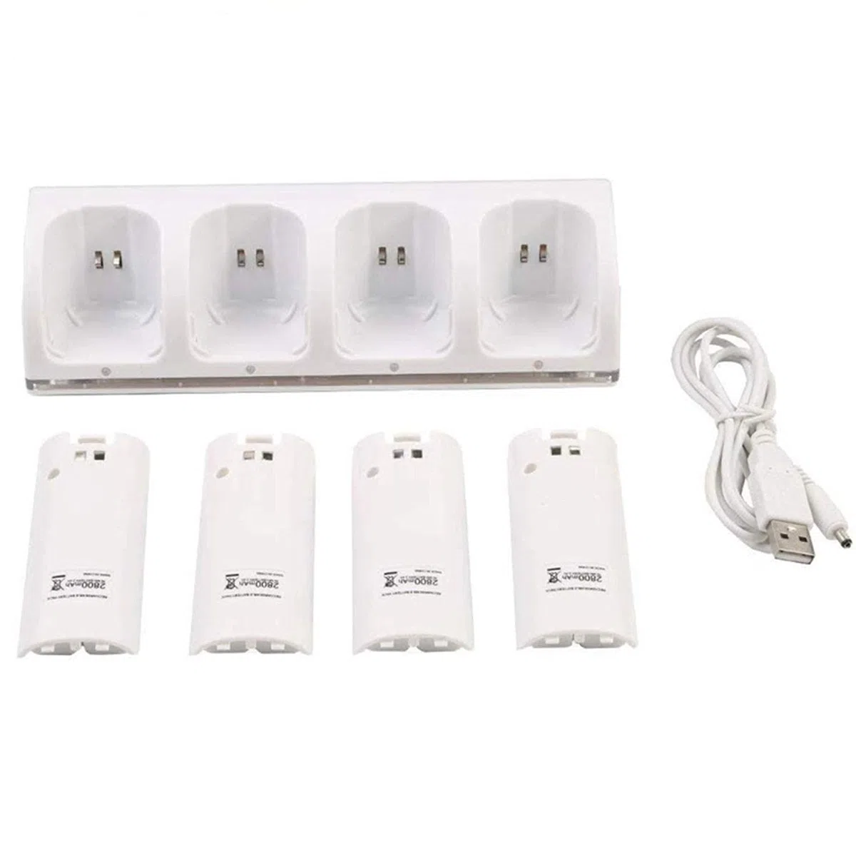 CICMOD Stazione di Ricarica 4 Batterie Ricaricabili per Nintendo Wii Telecomando capacità 2800 mAh Bianco