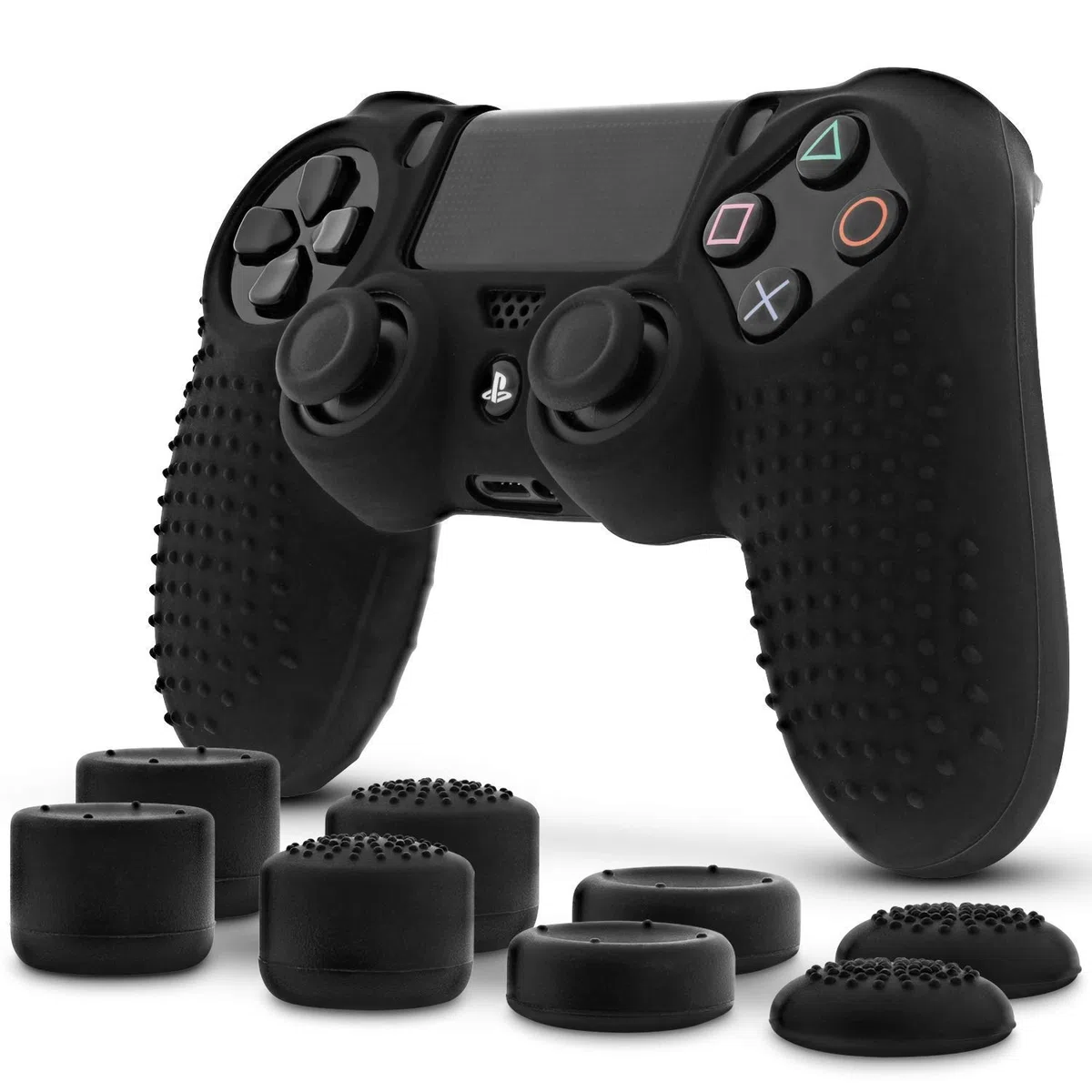 Fosmon Controller PS4 Skin Custodia Protettiva Anti-Scivolo per Sony PS4/PS4 Slim/PS4 PRO Controller (8 Prese Pollice / 4 Paia) - Nero
