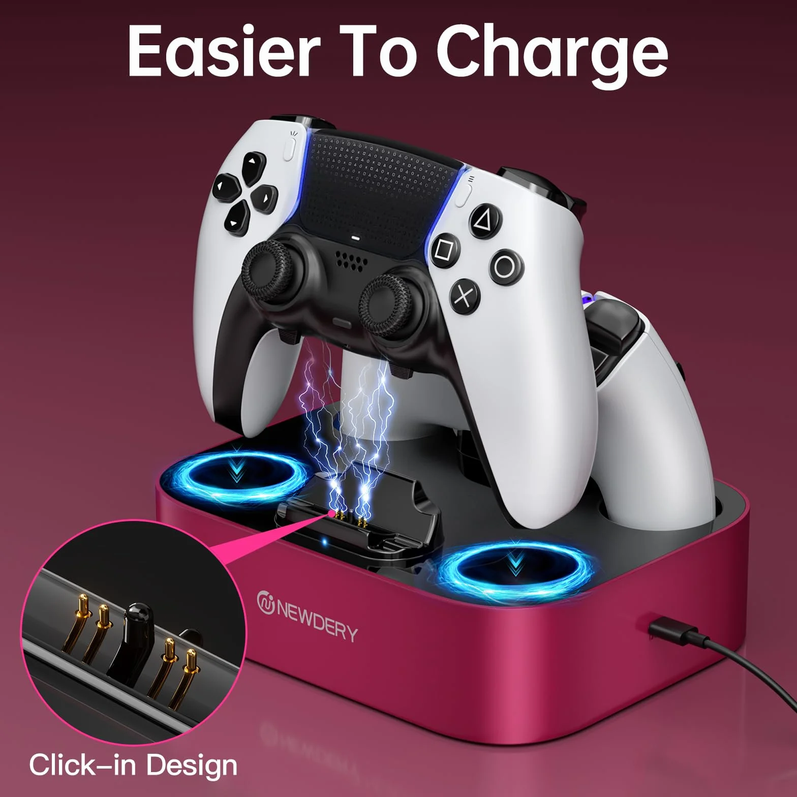 NEWDERY Stazione di ricarica per controller PS5 compatibile con Dualsense Edge, stazione di ricarica rapida con cavo, stazione di ricarica doppio controller per PlayStation 5 e Dual-Sense Edge