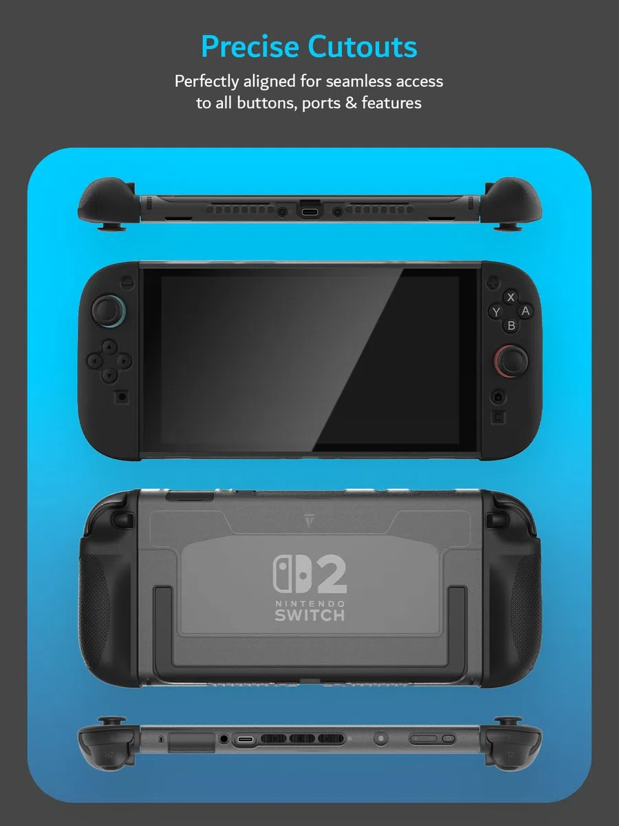 TUDIA Custodia a Scatto Compatibile con Nintendo Switch 2 (2025) [Accesso al Supporto] Cover Sottile e Antigraffio per Impugnatura Ergonomica in TPU Antiurto (Nero, Retro Trasparente)
