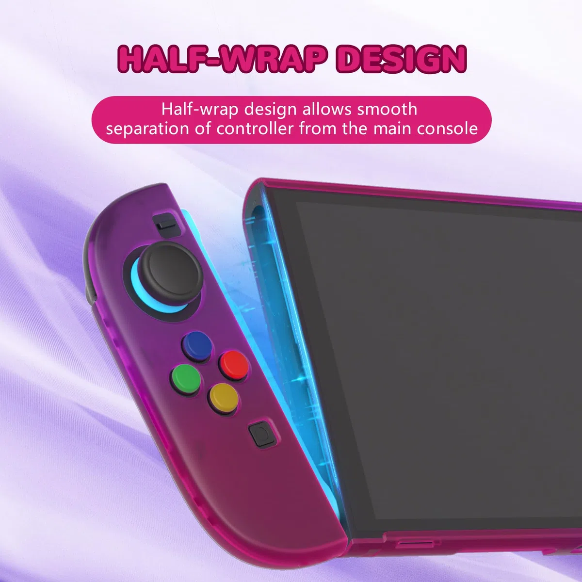 PlayVital Cover per Nintendo Switch 2 Custodia Rigida Dockable Protettiva Antigraffio, Copri Analogici/Tasti per Joycon, Supporto Pieghevole Accessori per Switch 2 Console, Trasparente Viola Rosa