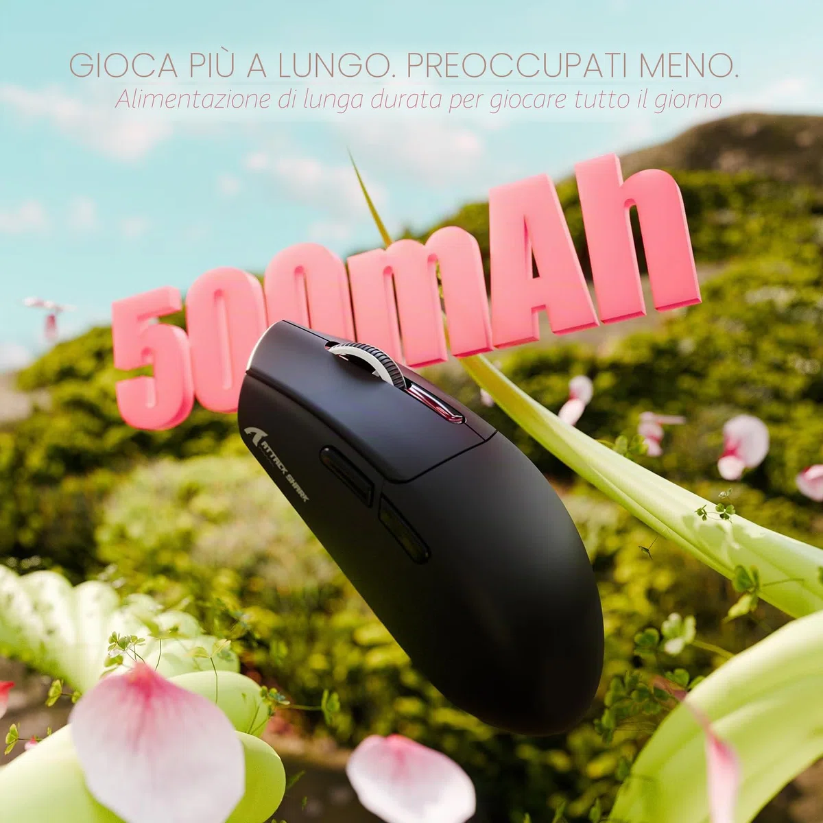 ATTACK SHARK G3 Mouse Gaming Wireless, 59g SUPERLIGHT, 25000 DPI, Sensore PixArt PAW3311, 80 Milioni di Click, Bluetooth/2.4G/USB-C Cablato, Batteria da 500mAh, per PC/Mac, Nero