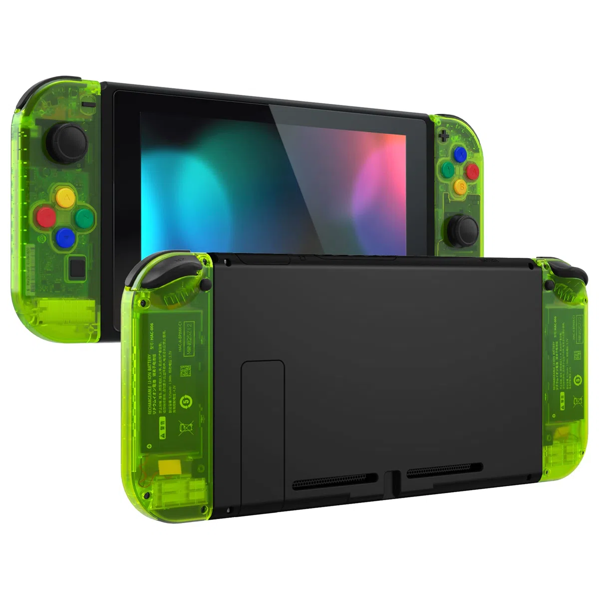 eXtremeRate Cover Custodia Tasti Ricambio per Nintendo Switch/OLED Joycon,Scocca Grip Case Pulsanti Kit per Nintendo Switch/OLED Joystick Controller,Senza Joycon-Trasparente Verde Limone