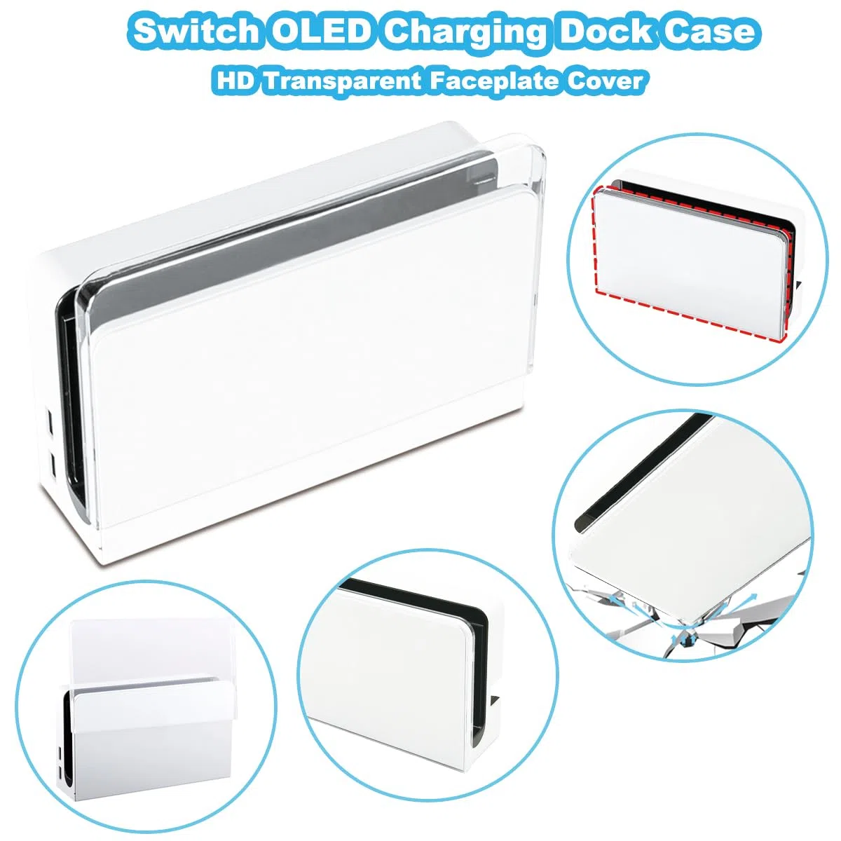 Cover frontale personalizzata per Nintendo Switch OLED Charging Dock, interruttore antigraffio OLED Dock Cover trasparente rigida di ricambio per interruttore OLED dock di ricarica, trasparente