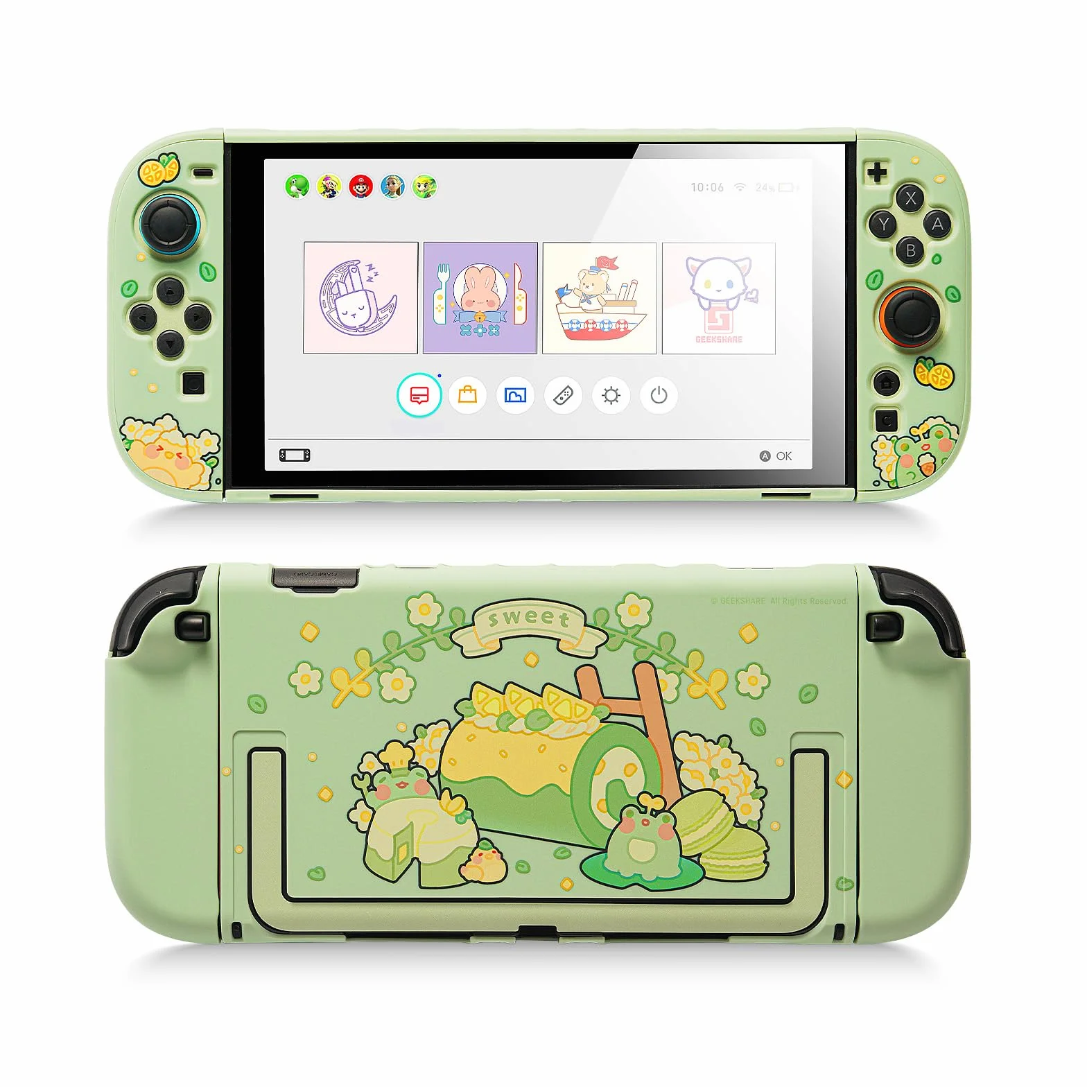 GeekShare Custodia protettiva compatibile con Switch 2, cover rigida in PC sottile agganciabile progettata per console di gioco Switch 2 e controller JC Handle - Matcha Froggy