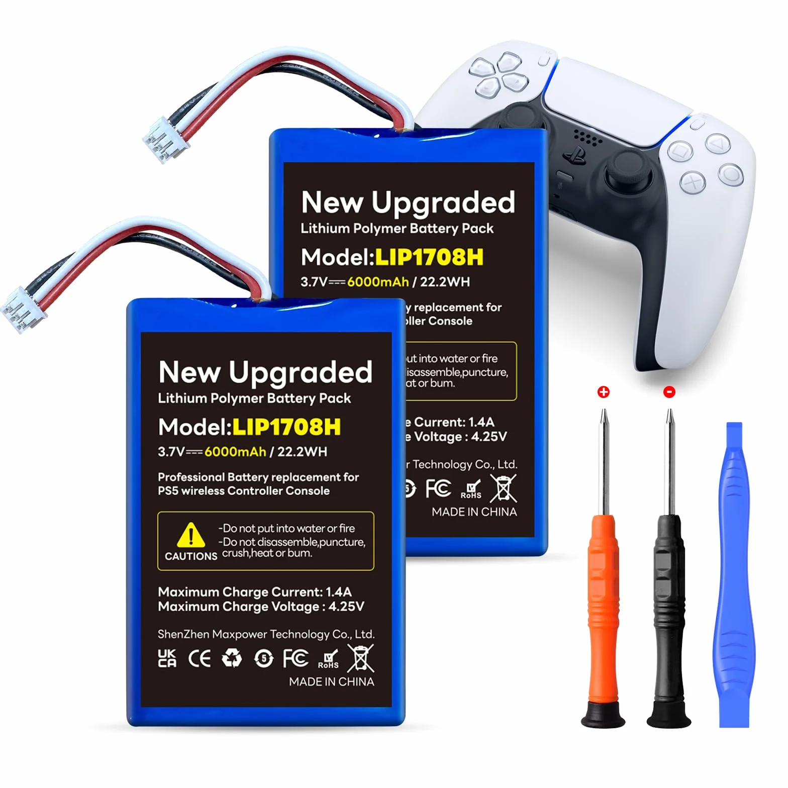 2 pezzi per Sony PS5, [6000 mAh](2026 nuovo aggiornamento) batteria agli ioni di litio di ricambio per PS5 PlayStation 5 DualSense Wireless Controller