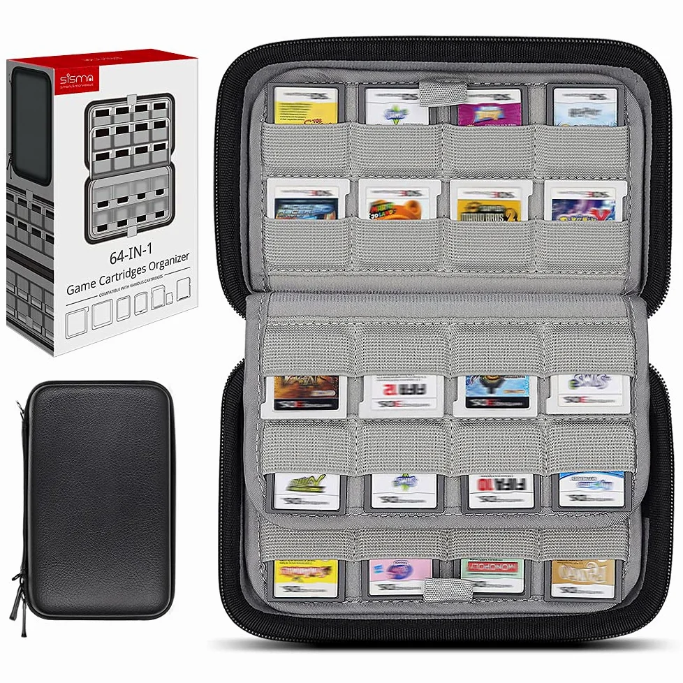 sisma Custodia per 64 giochi DS 3DS, Scatola Porta Cartucce Compatibile con Giochi Nintendo Switch o Schede SD, Cover rigida e Facile da trasportare - Nero