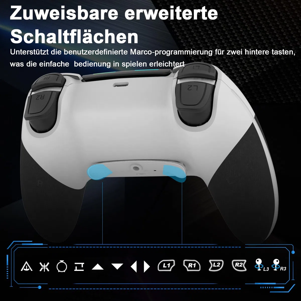 Shiptree Wireless Controller per PS-4, Gamepad Joystick Controller per Ps4/Pro/Slim/PC con Turbo & Macro M1/M2,Controllers con Touch Panel/Doppia Vibrazione/6-Axis/3.5mm Jack Audio (Bianco)