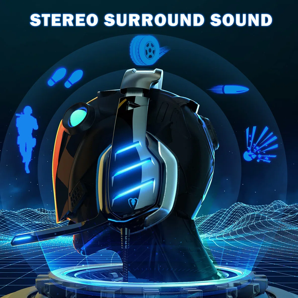 Cuffie Gaming PS4 PS5, Bass Profondo Stereo per Xbox One PC Mac con Microfono e Cancellazione del Rumore