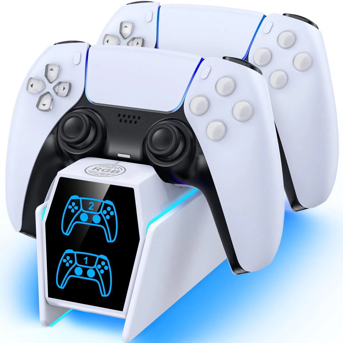 Caricatore per PS5 Controller con Cavo, Base di Ricarica per P5 e P5 Edge, 2,5H Riarica per PS5 Controller Compatibile con PS 5 Edge, Kit Accessori per Playstation 5 Console, Bianco