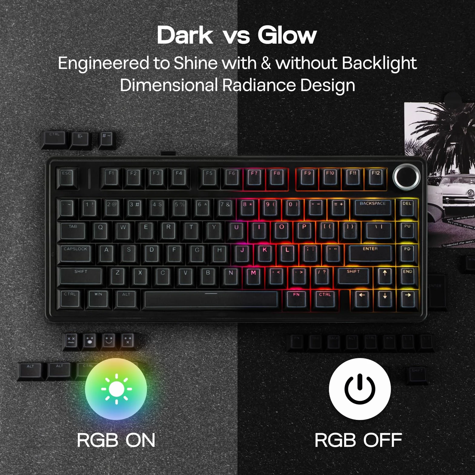 EPOMAKER Glintrix PBT Shine Through Keycap, Arris & Keys Retroilluminato, Double Shot, Cherry Profile, 60/75/96/Full Size, set di Tasti per Tastiera Meccanica da Gioco (Nero)