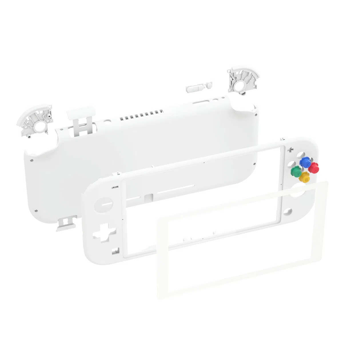 eXtremeRate Cover Scocca Custodia Pulsanti Tasti ABXY Colorati DIY Ricambio per Nintendo Switch Lite con Protezione Schermo Vetro Temperato(Senza Console)-Bianco