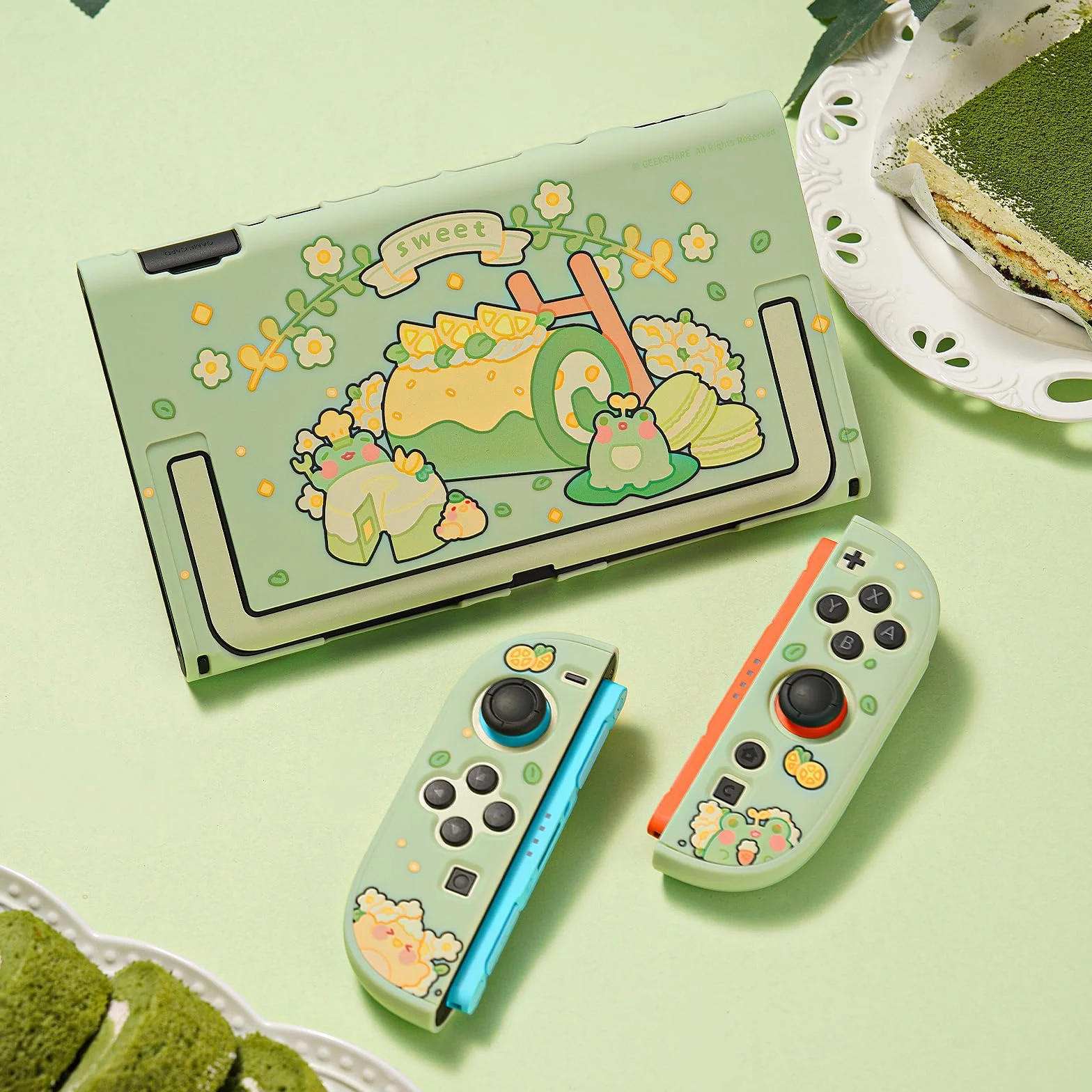 GeekShare Custodia protettiva compatibile con Switch 2, cover rigida in PC sottile agganciabile progettata per console di gioco Switch 2 e controller JC Handle - Matcha Froggy