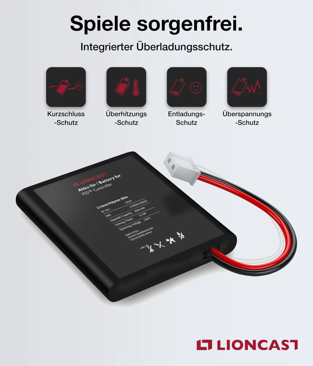 LIONCAST Batteria per controller PS5, 2650 mAh, 70% in più di potenza, facile sostituzione della batteria Playstation 5 DualSense in set completo con istruzioni (lingua italiana non garantita).