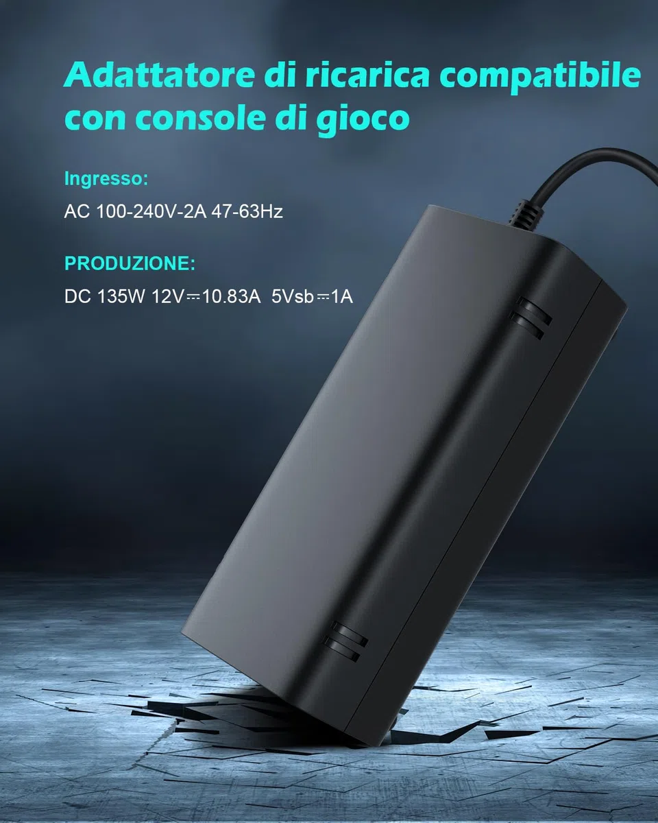 Alimentatore per Xbox 360 Slim, Alimentatore Console Xbox 360 Slim Caricatore, con cavo di ricarica europeo
