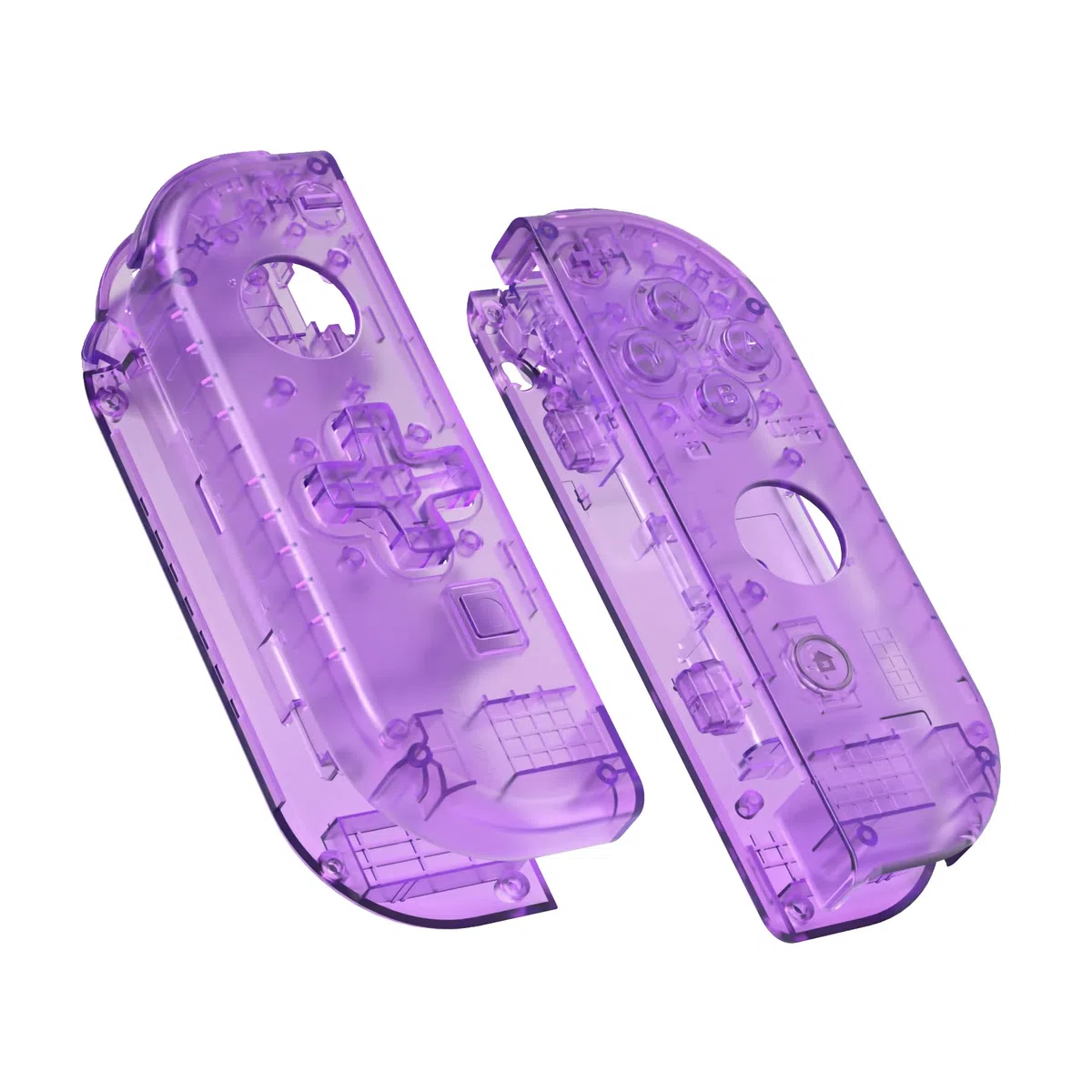 eXtremeRate Cover Custodia Tasti Pulsanti Case Shell Ricambio per Nintendo Switch/OLED Joycon Controller con Cacciaviti,D-Pad Versione,Non Include Joycon-Trasparente Viola