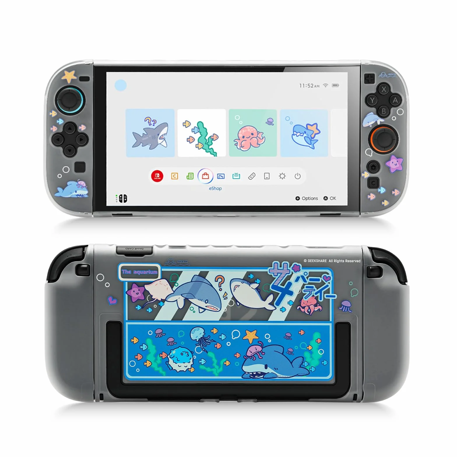 GeekShare Custodia sottile compatibile con Switch 2, assorbimento degli urti e antigraffio in PC per console di gioco Switch 2 - Shark Party