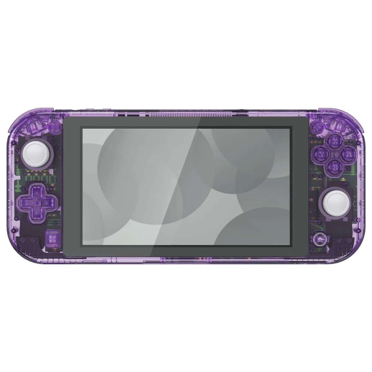 eXtremeRate Custodia Cover Scocca Pulsanti Tasti ABXY DIY Ricambio per Nintendo Switch Lite con Protezione Schermo Pellicola Vetro Temperato(Non Include Console)-Trasparente Viola Atomico