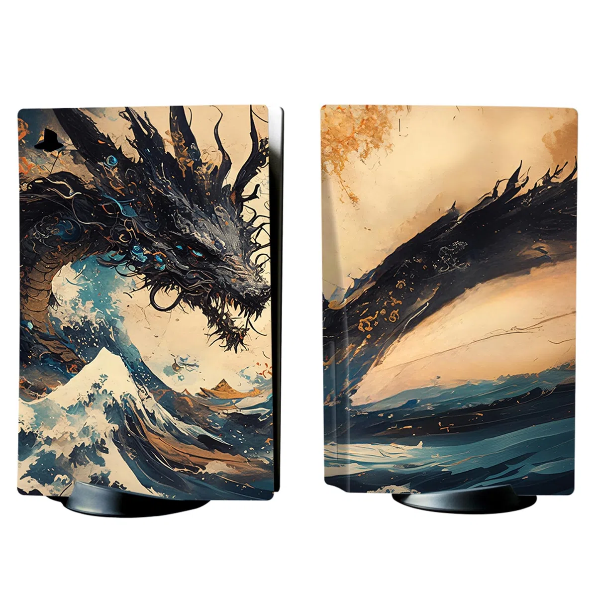 PlayVital Adesivo Skin per ps5 Console Disco Edizione&Controller&Telecomando&Cuffie&Base di Ricarica,Sticker Decal Cover Vinile per Standard Edition-Drago Tempesta