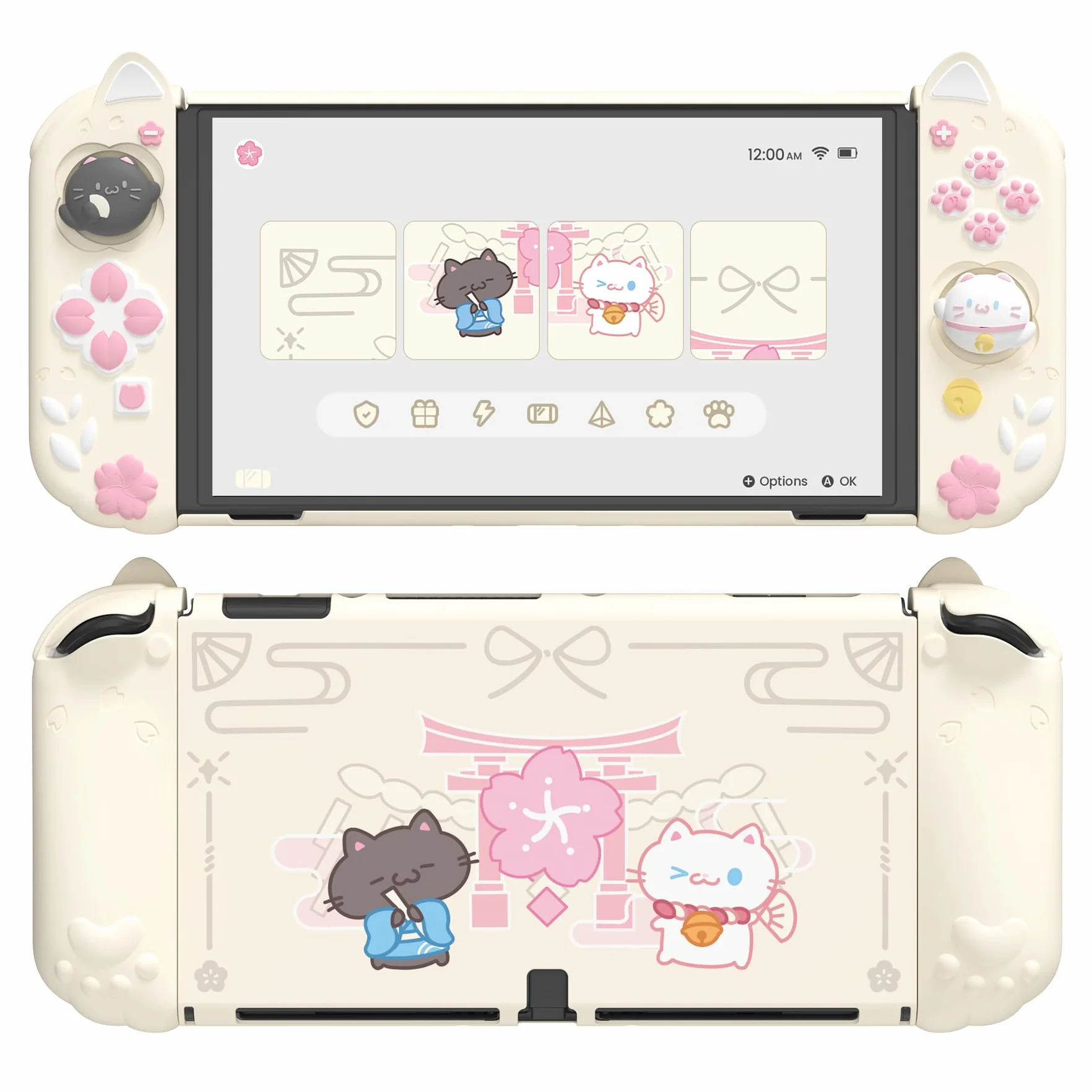 playvital Cover Dockable per Nintendo Switch OLED, Custodia Grip Silicone per Joycon &Copertura Console Protettiva Rigida &Supporto Regolabile &Copri Analogici Carini, Gattino di Fiori-Giallo Antico