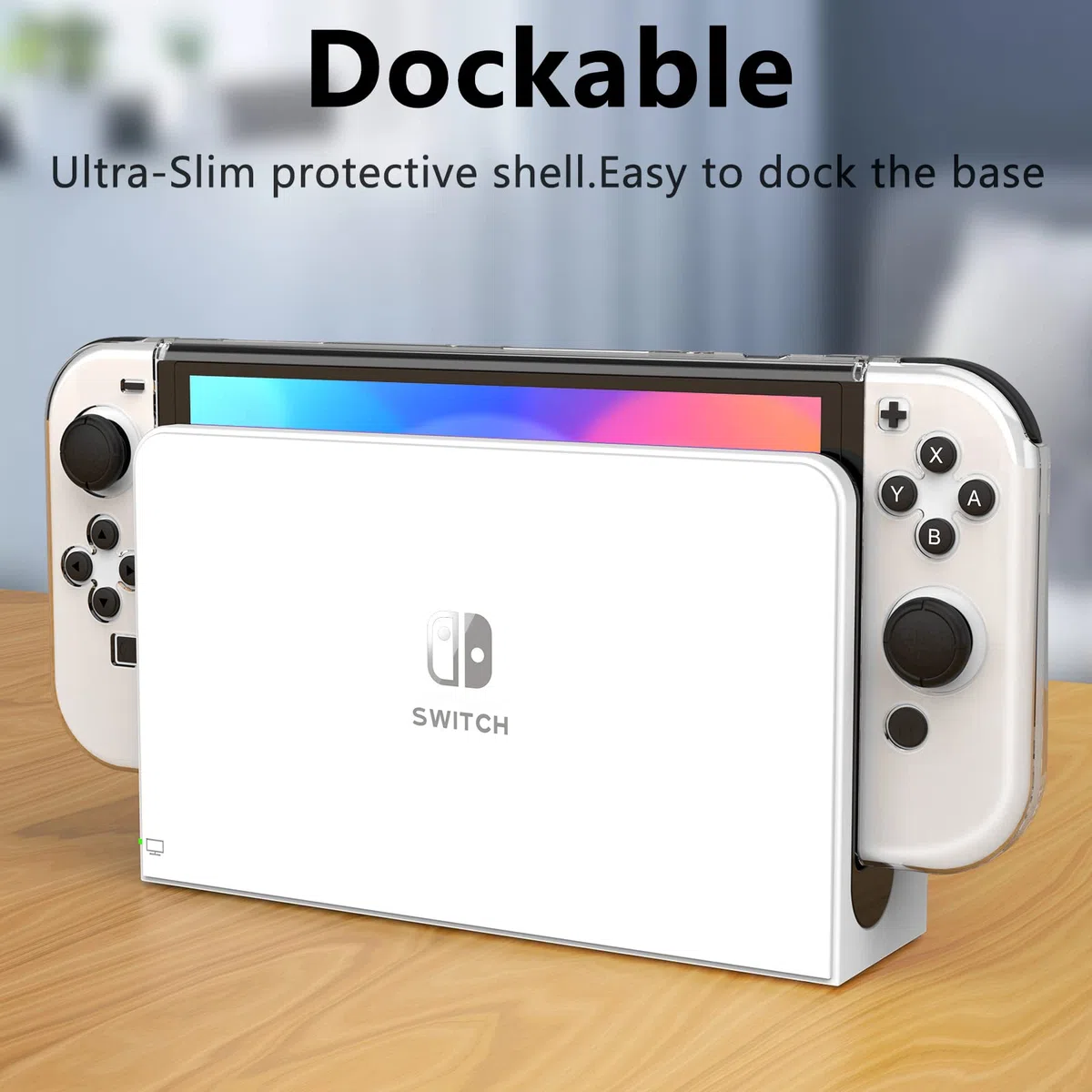 HEYSTOP Custodia compatibile con Nintendo Switch OLED modello 2021, protettiva per PC, agganciabile comoda in TPU Joy-Con e 6 tappi per bastone